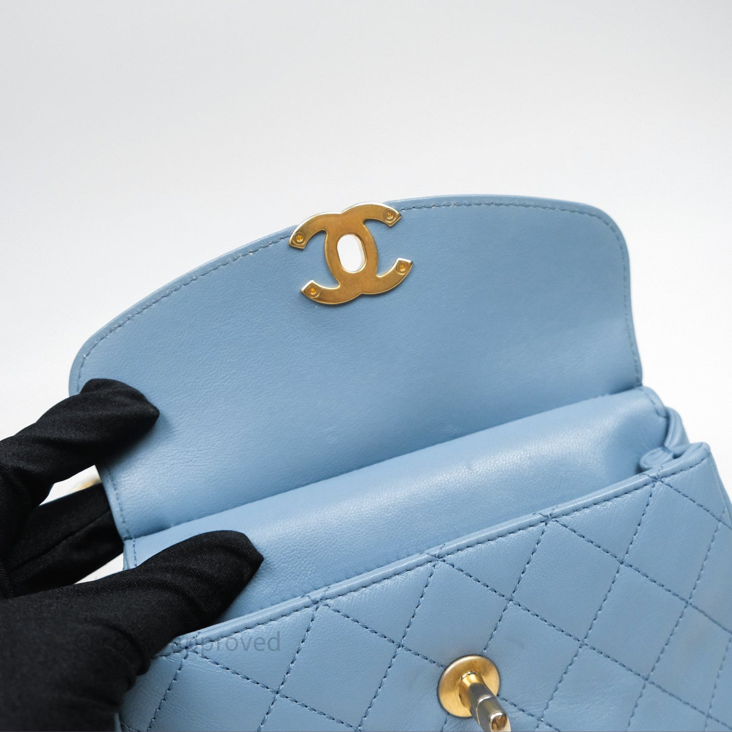 Chanel Curved Flap Bag Blue Lambskin Aged Gold Hardware