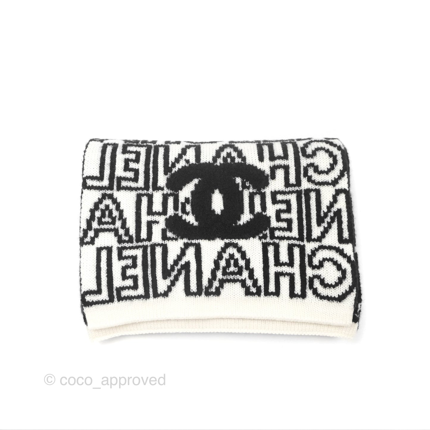 Chanel Logo CC Scarf Black & White Cashmere Wool Silk