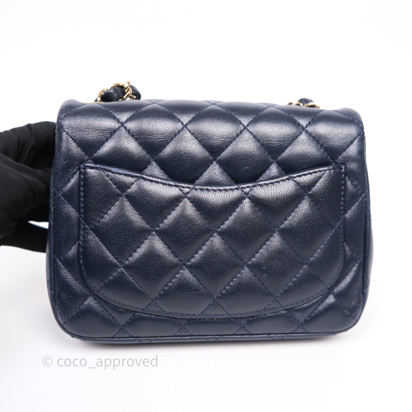 Chanel Mini Square Flap Quilted Navy Lambskin Gold Hardware