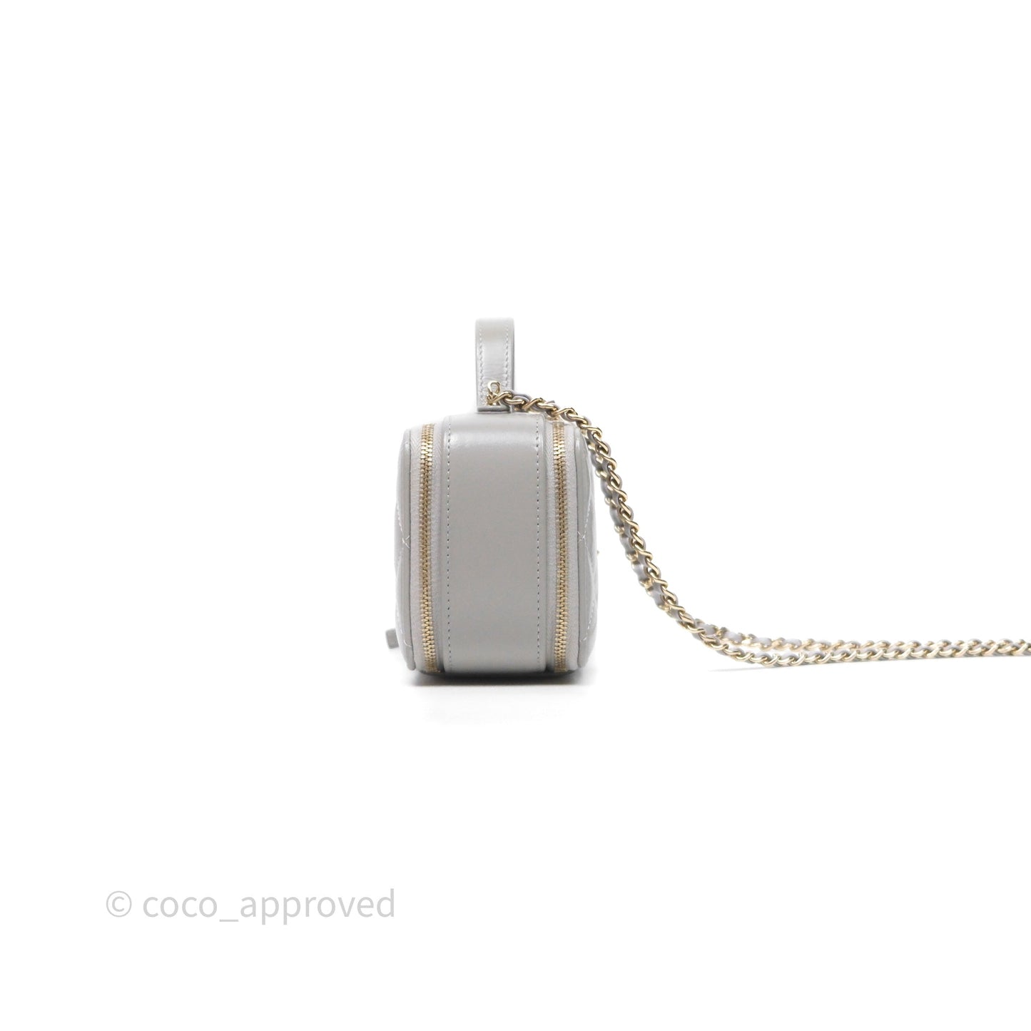 Chanel Mini Top Handle Camera Case Grey Shiny Calfskin Gold Hardware 22B