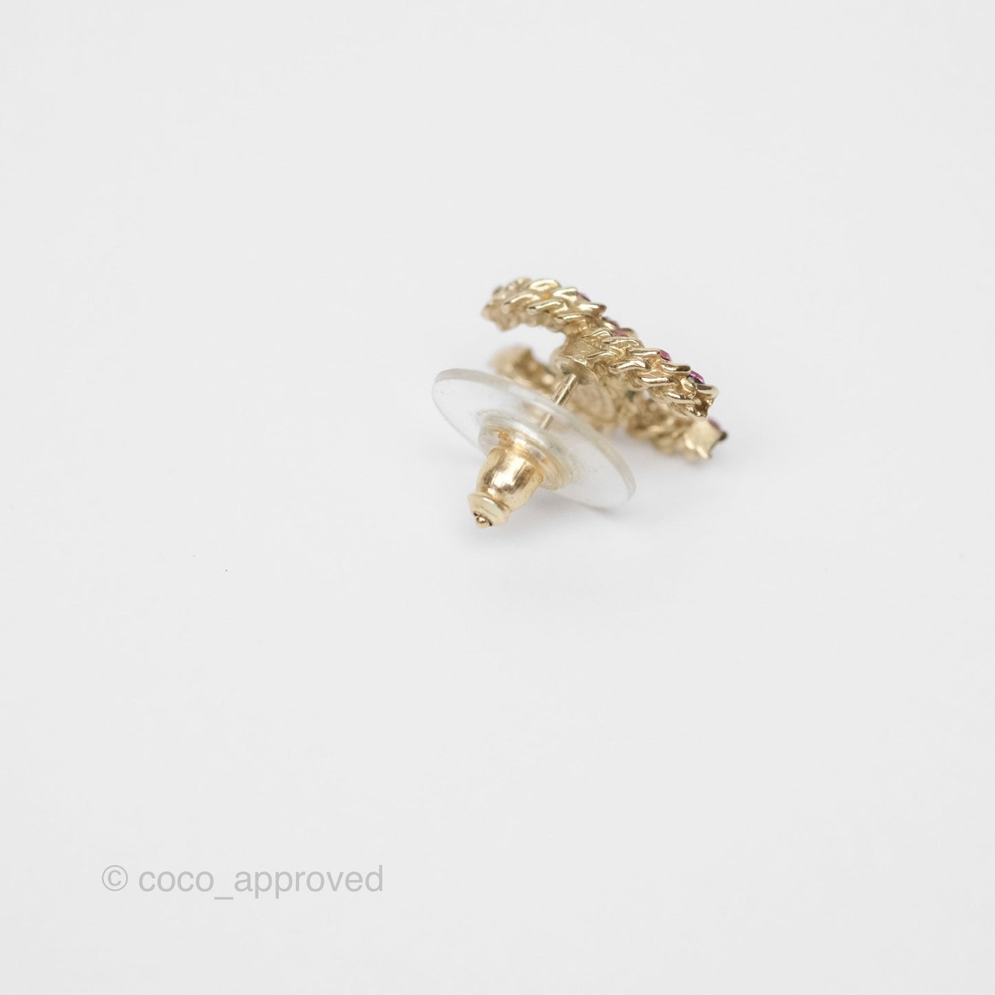 Chanel Crystal CC Earrings Gold Tone 17P