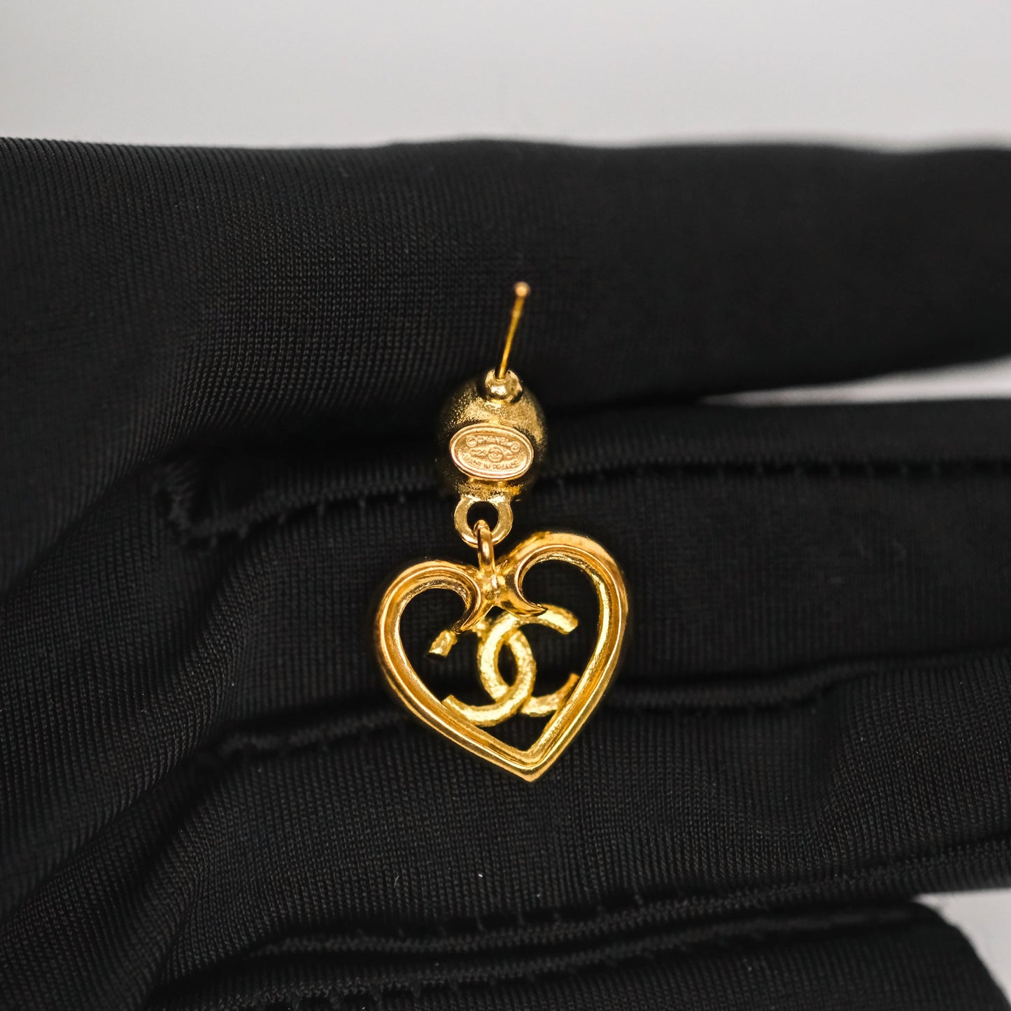 Chanel Oval Blue Resin Heart CC Drop Earrings Gold Tone 23C