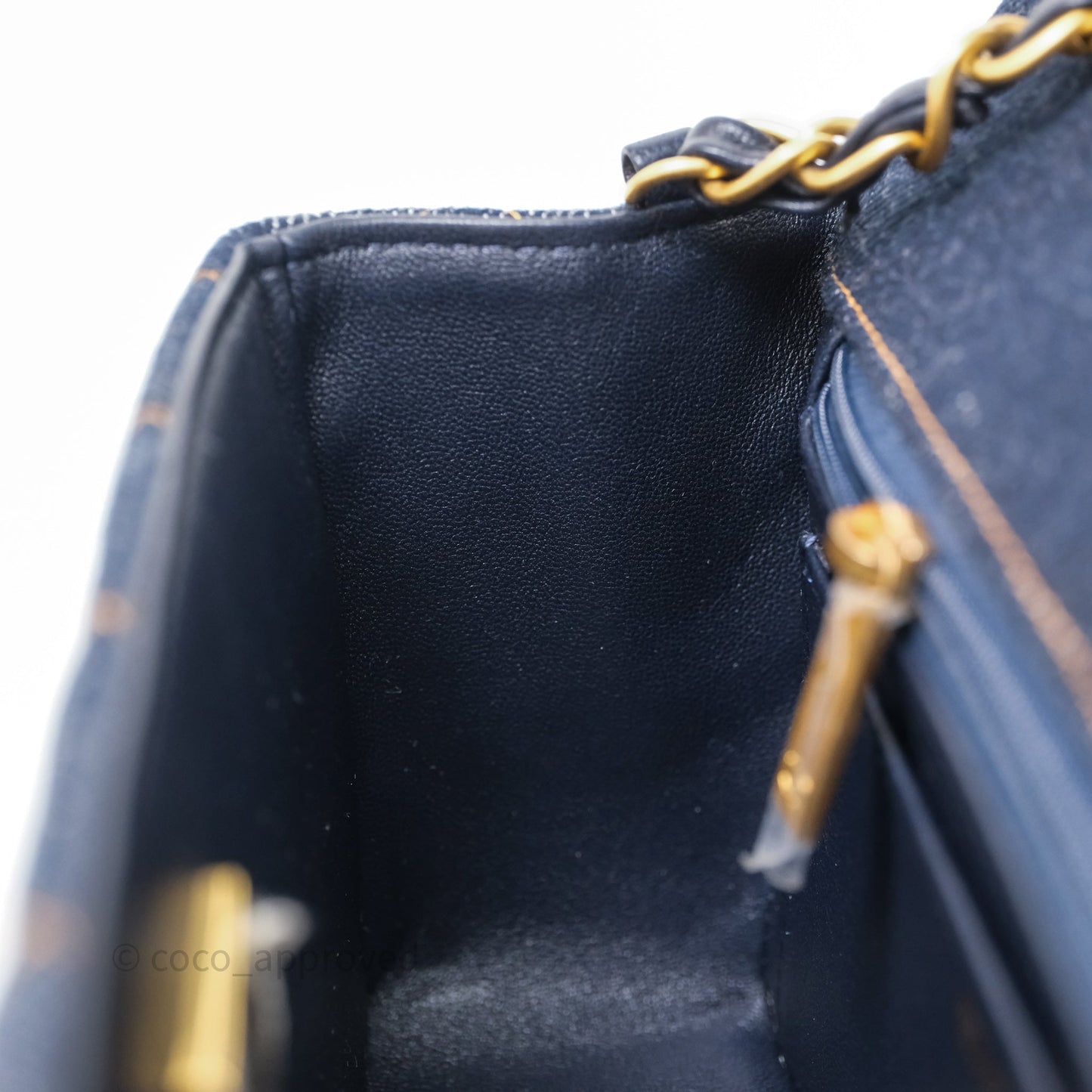 Chanel Mini Rectangular Quilted Dark Blue Denim Aged Gold Hardware