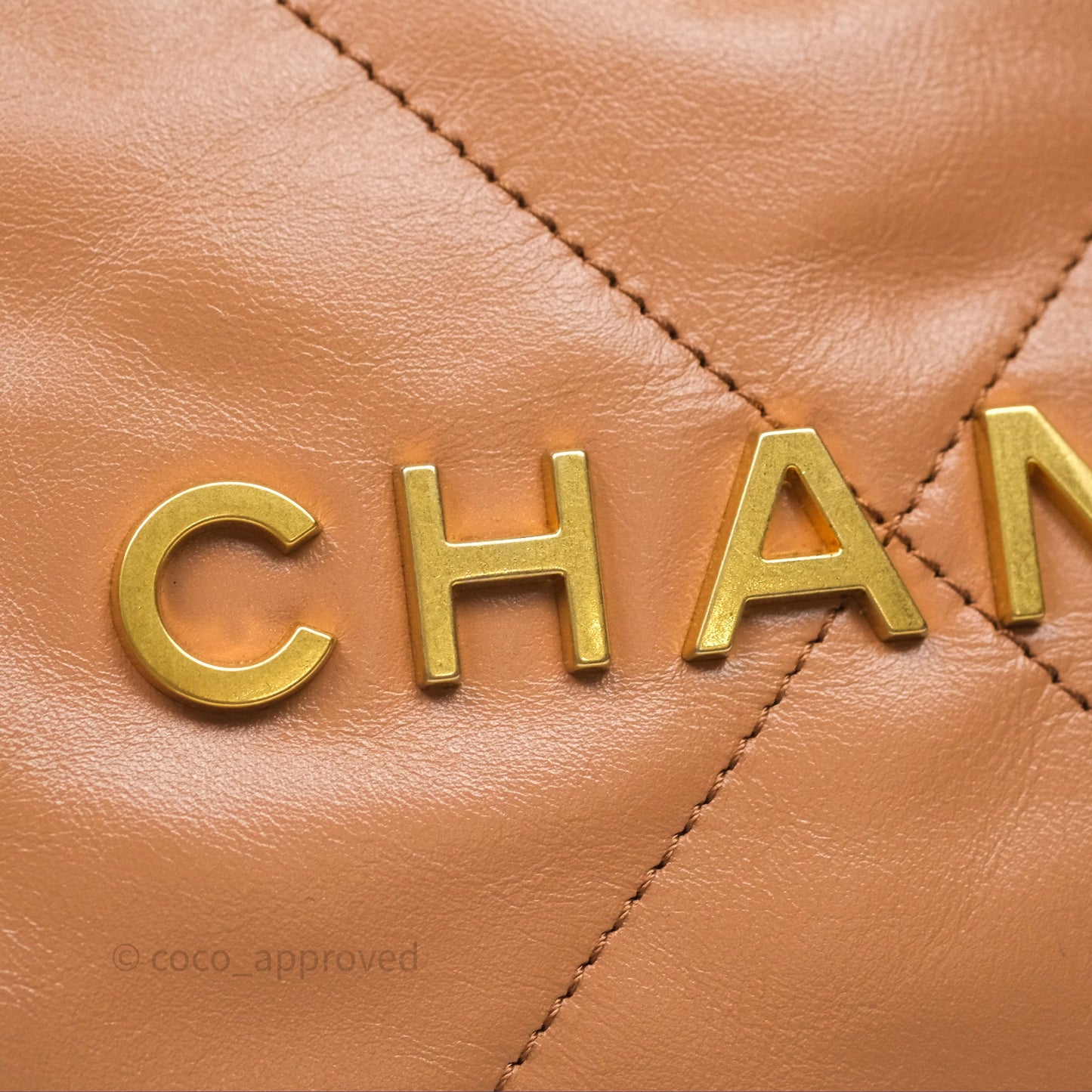 Chanel 22 Small Beige Shiny Calfskin Aged Gold Hardware