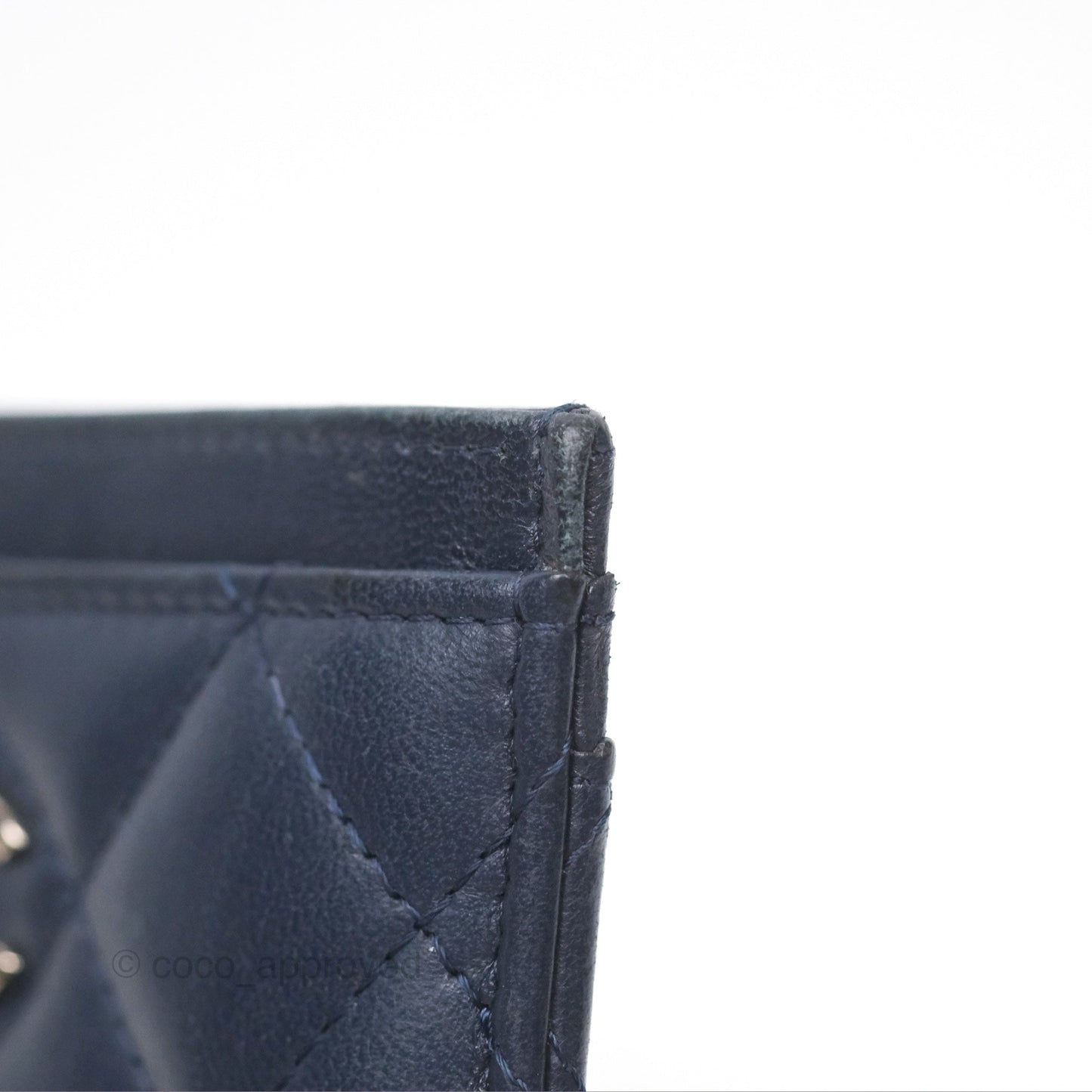 Chanel Quilted Classic Flat Card Holder Navy Sliver Hardware