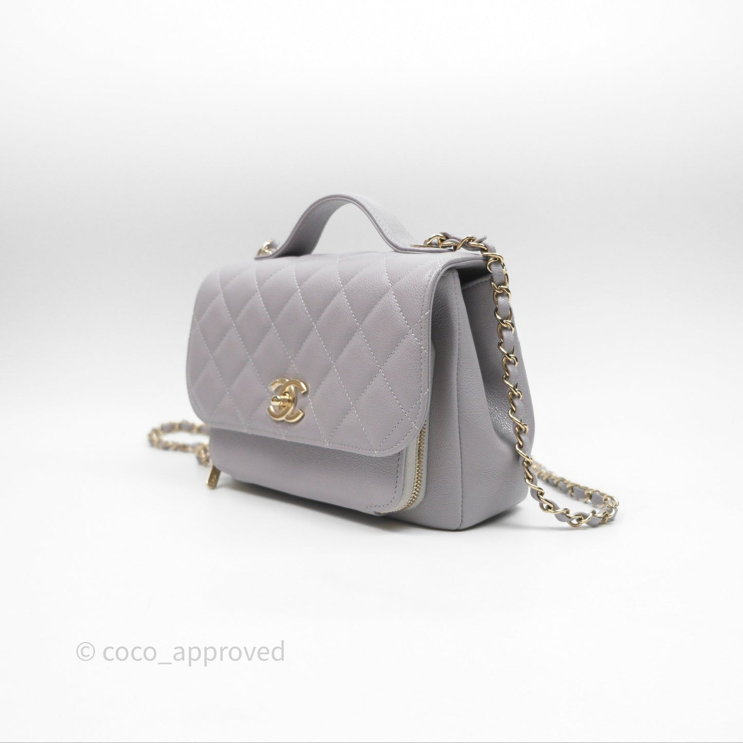 Chanel Quilted Medium Business Affinity Flap Light Grey Caviar Gold Hardware