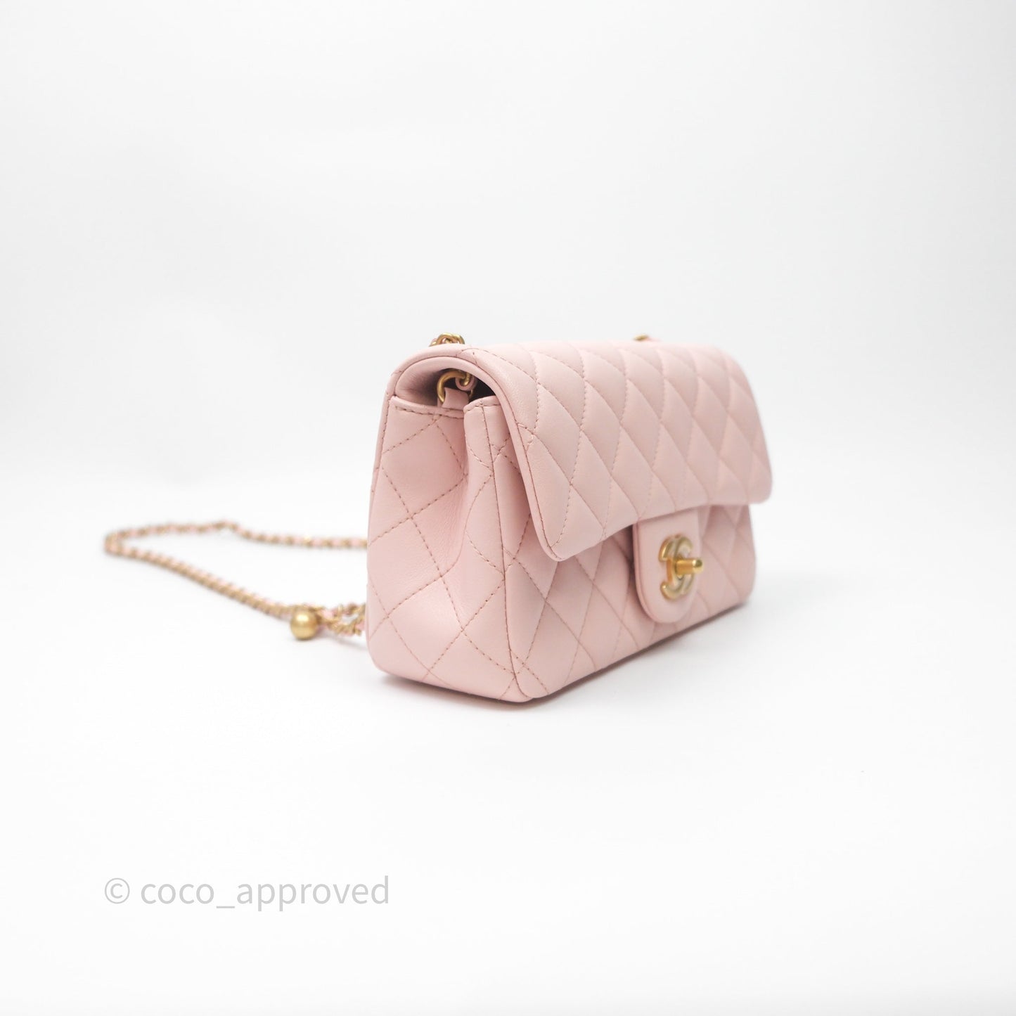 Chanel Mini Rectangular Pearl Crush Baby Pink Lambskin Aged Gold Hardware