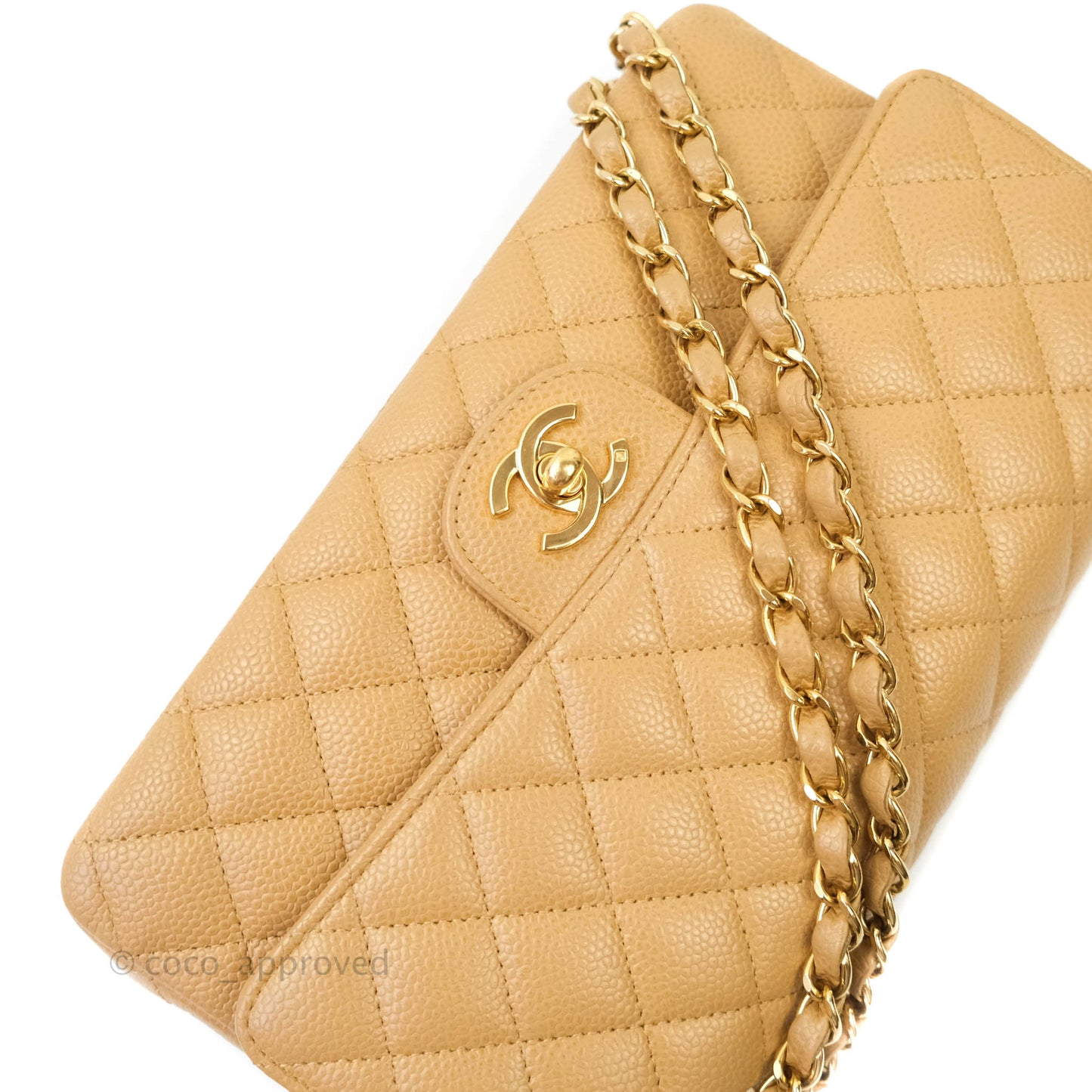 Chanel Classic M/L Medium Double Flap Dark Beige Caviar 24K Gold Hardware