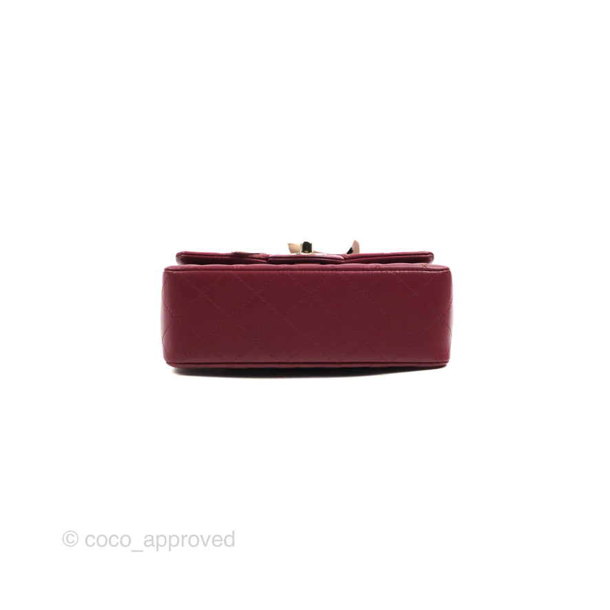 Chanel Top Handle Mini Rectangular Flap Bag Burgundy Lambskin Gold Hardware