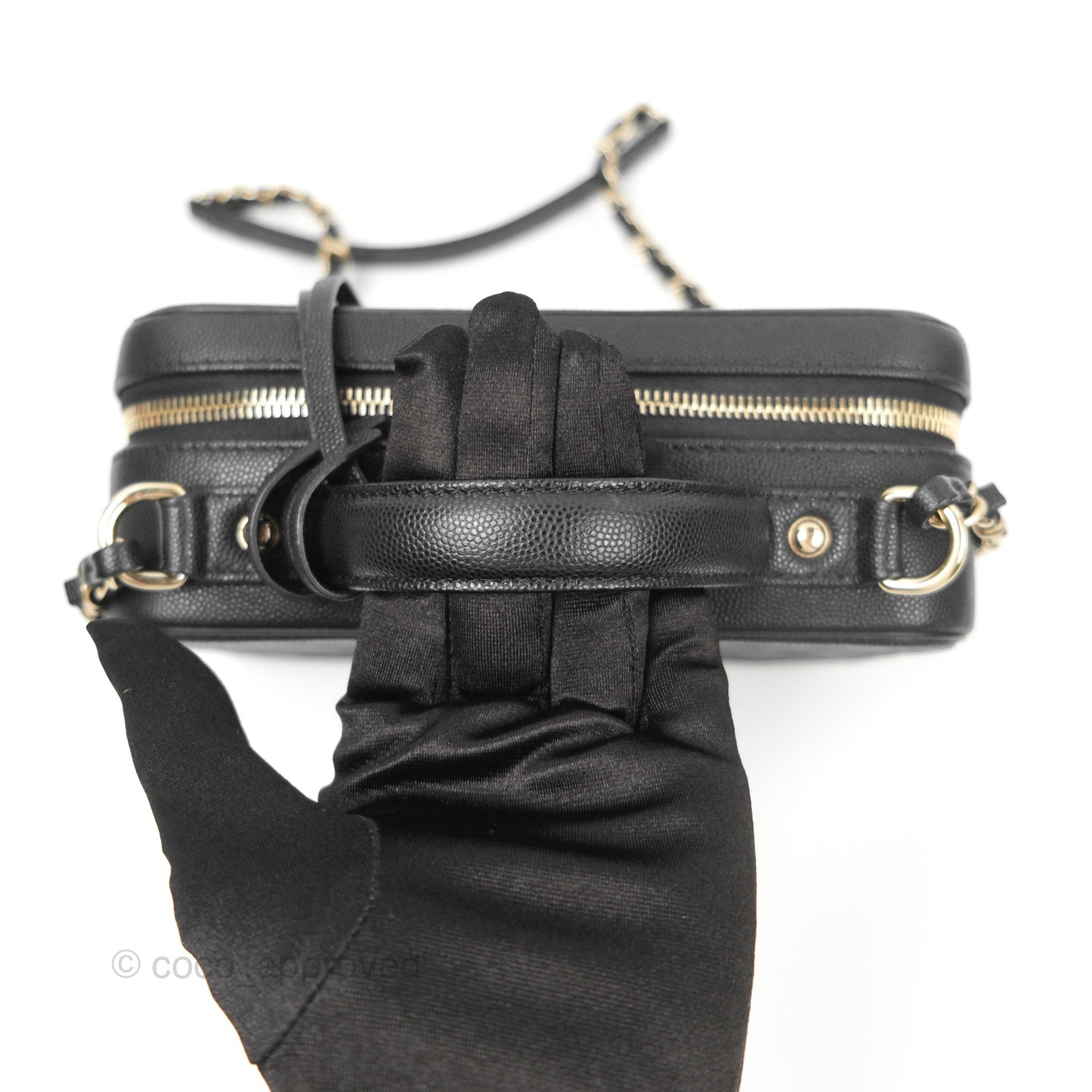 Chanel Quilted Medium CC Filigree Vanity Case Black Caviar Gold Hardware