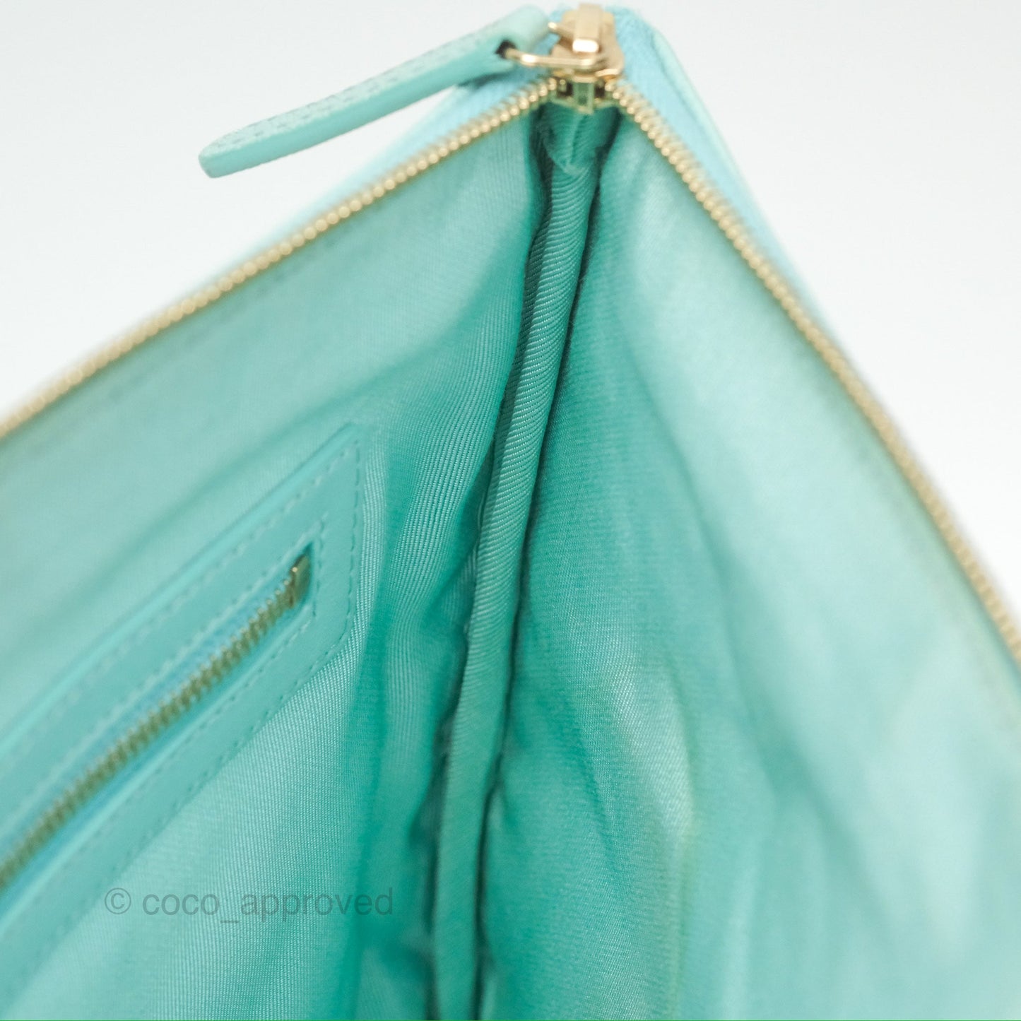 Chanel Medium O Case Boy Tiffany Blue Caviar Gold Hardware