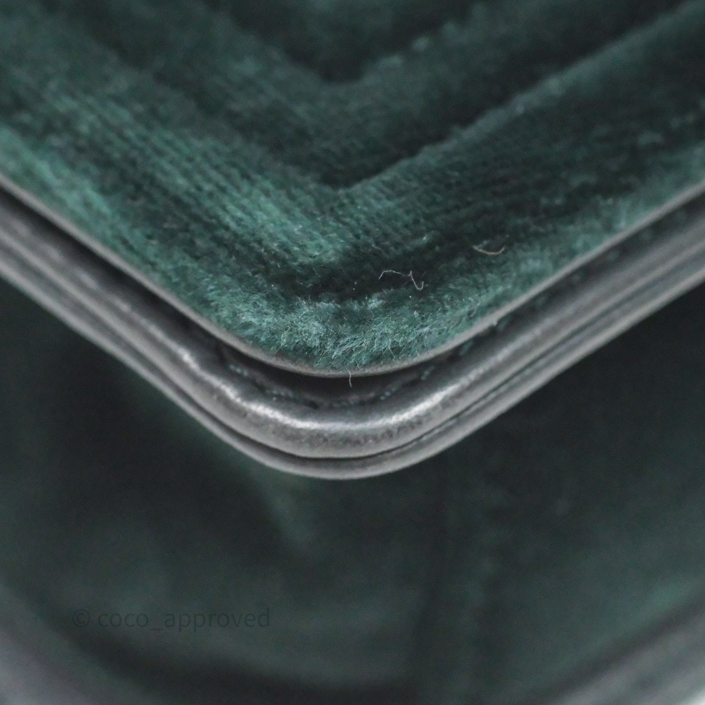 Chanel Small Boy Quilted Dark Green Velvet Ruthenium Hardware