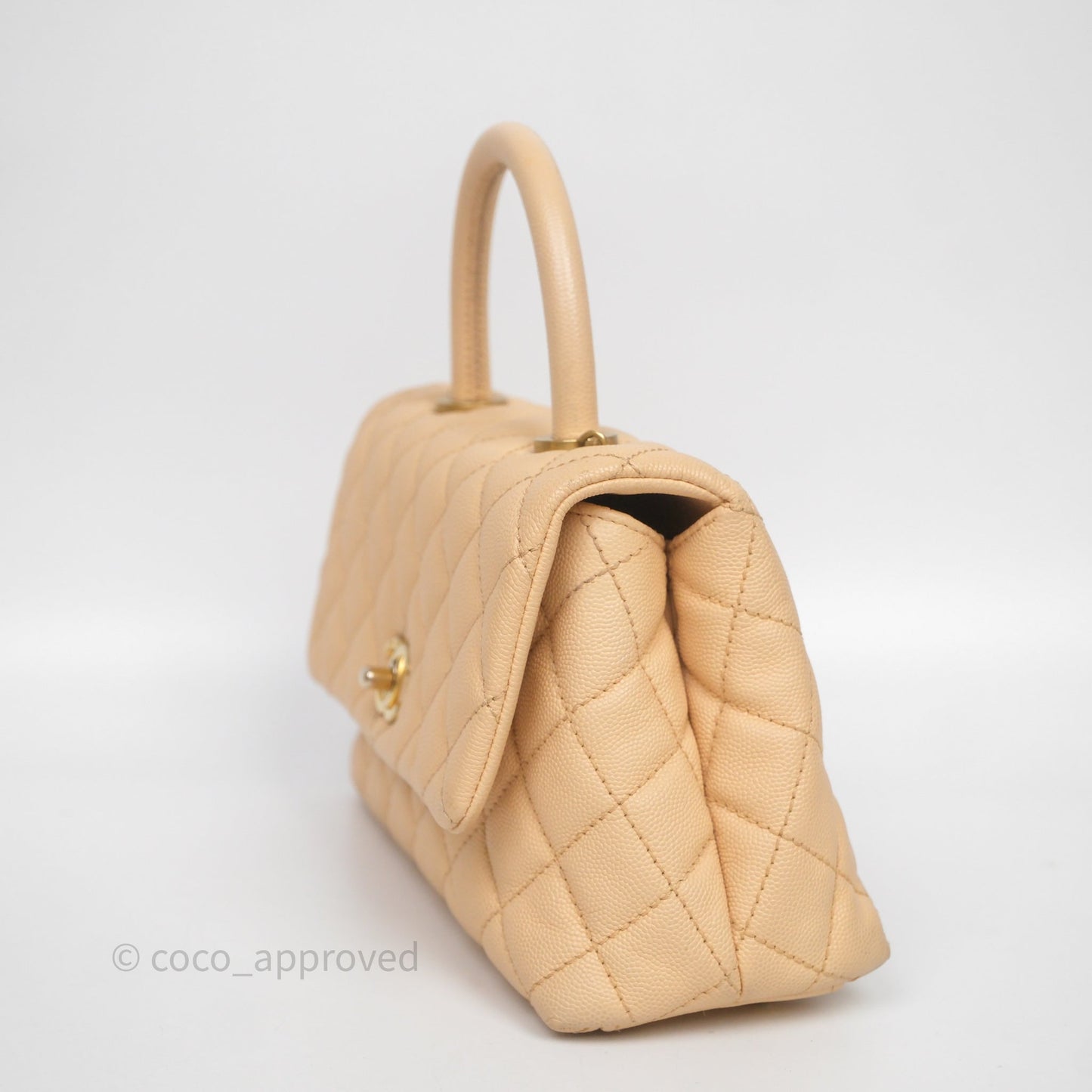 Chanel Small Coco Handle Quilted Beige Caviar Aged Gold Hardware