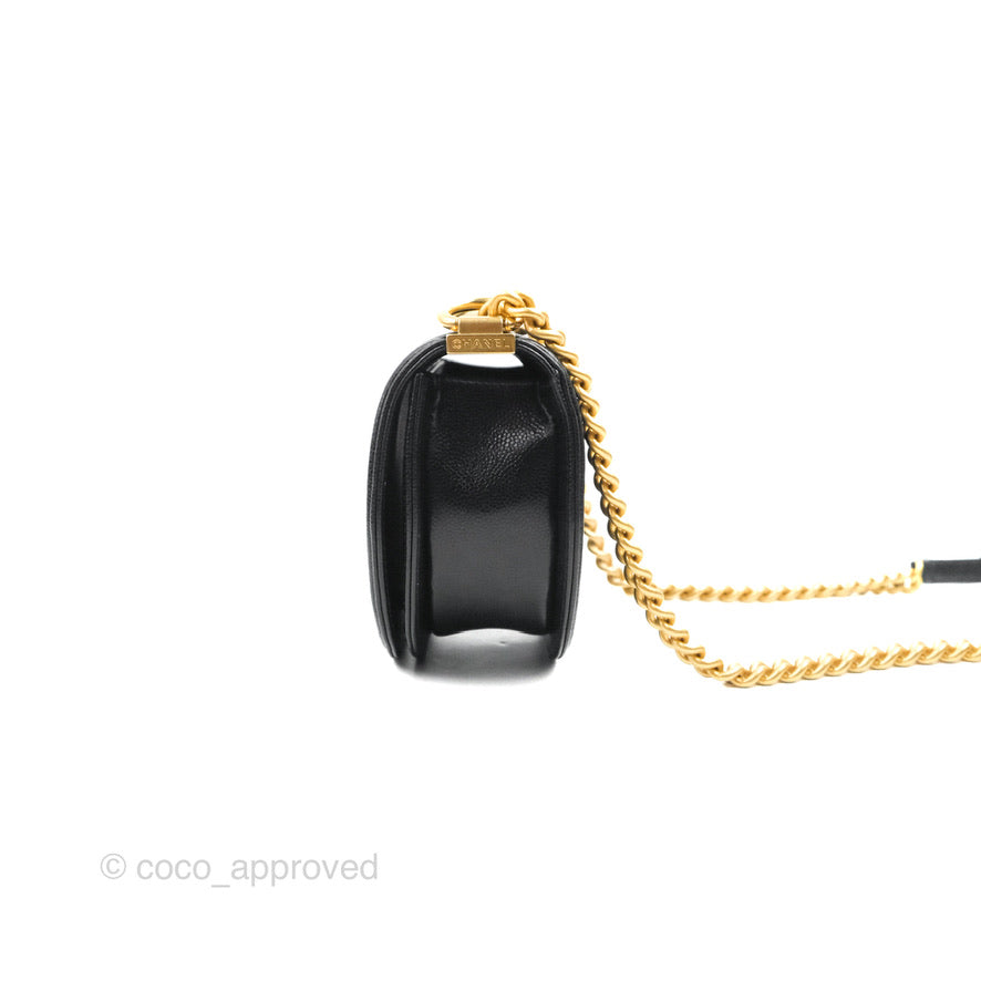 Chanel Boy Messenger Bag Black Caviar Aged Gold Hardware
