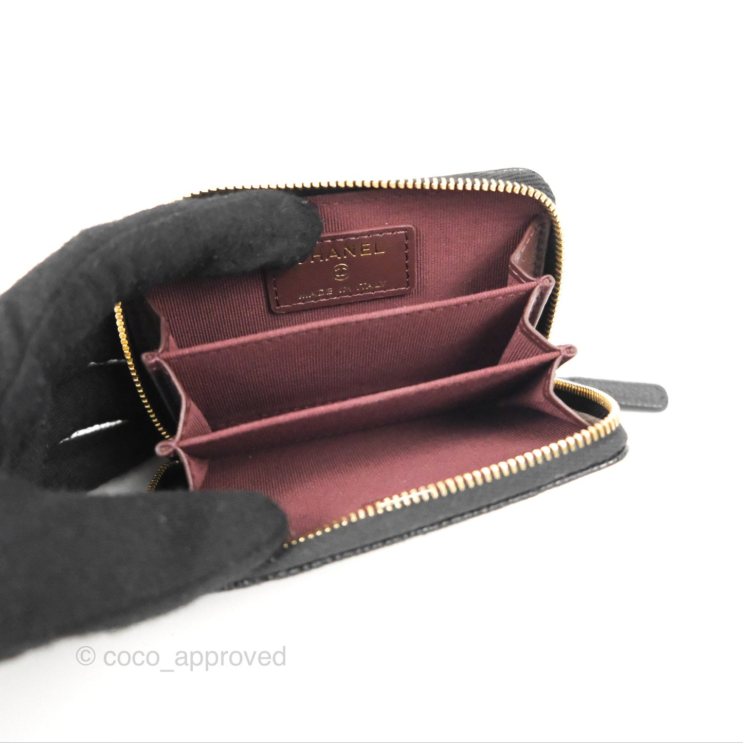 Chanel Classic Quilted Zipped Coin Purse Black Caviar Gold Hardware