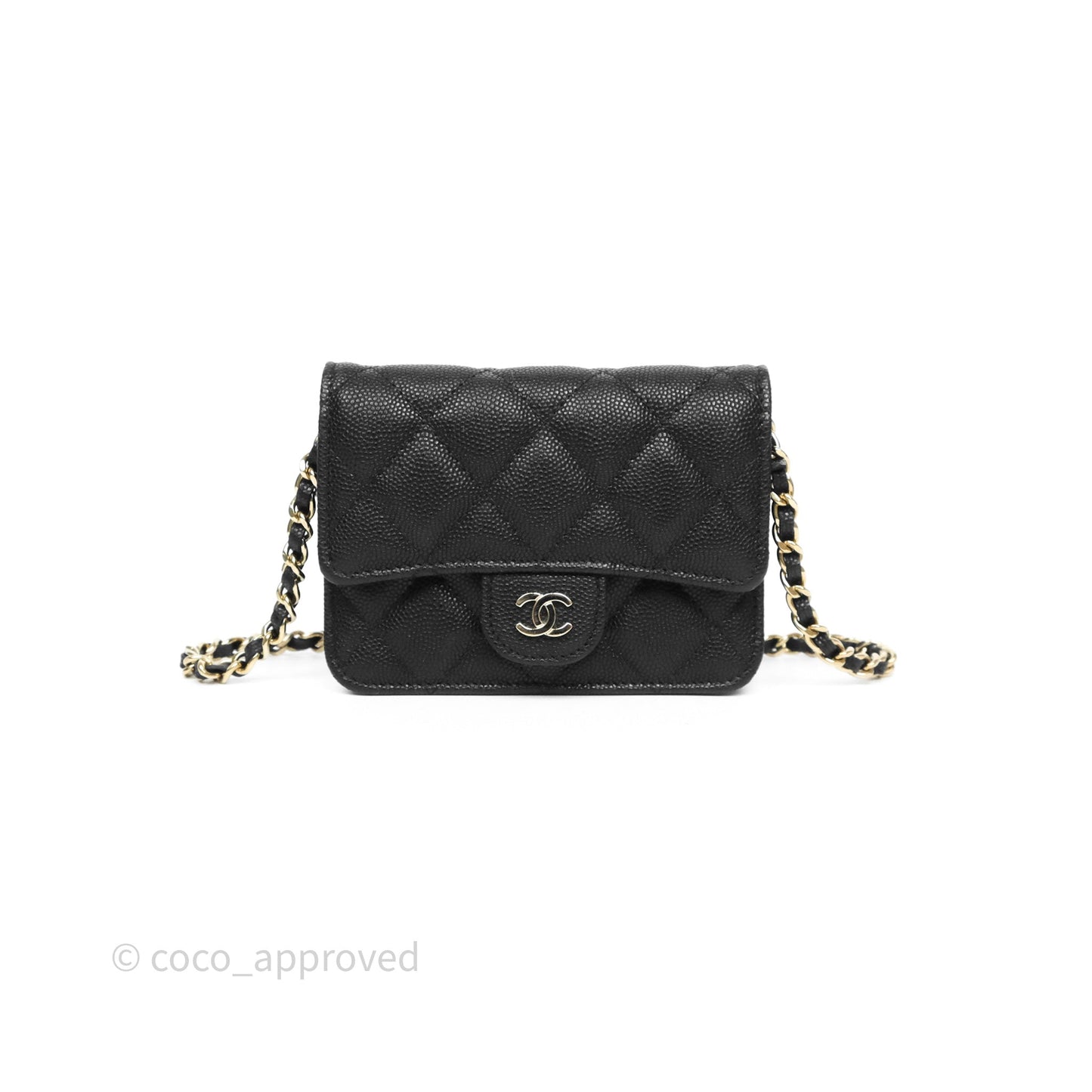 Chanel Mini Wallet With Chain Black Caviar Gold Hardware