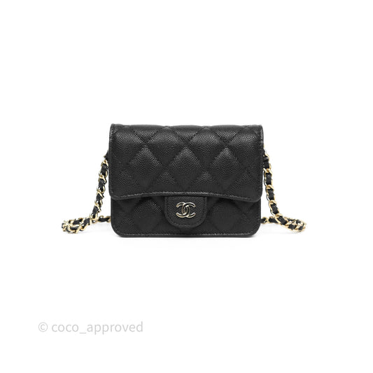 Chanel Mini Wallet With Chain Black Caviar Gold Hardware