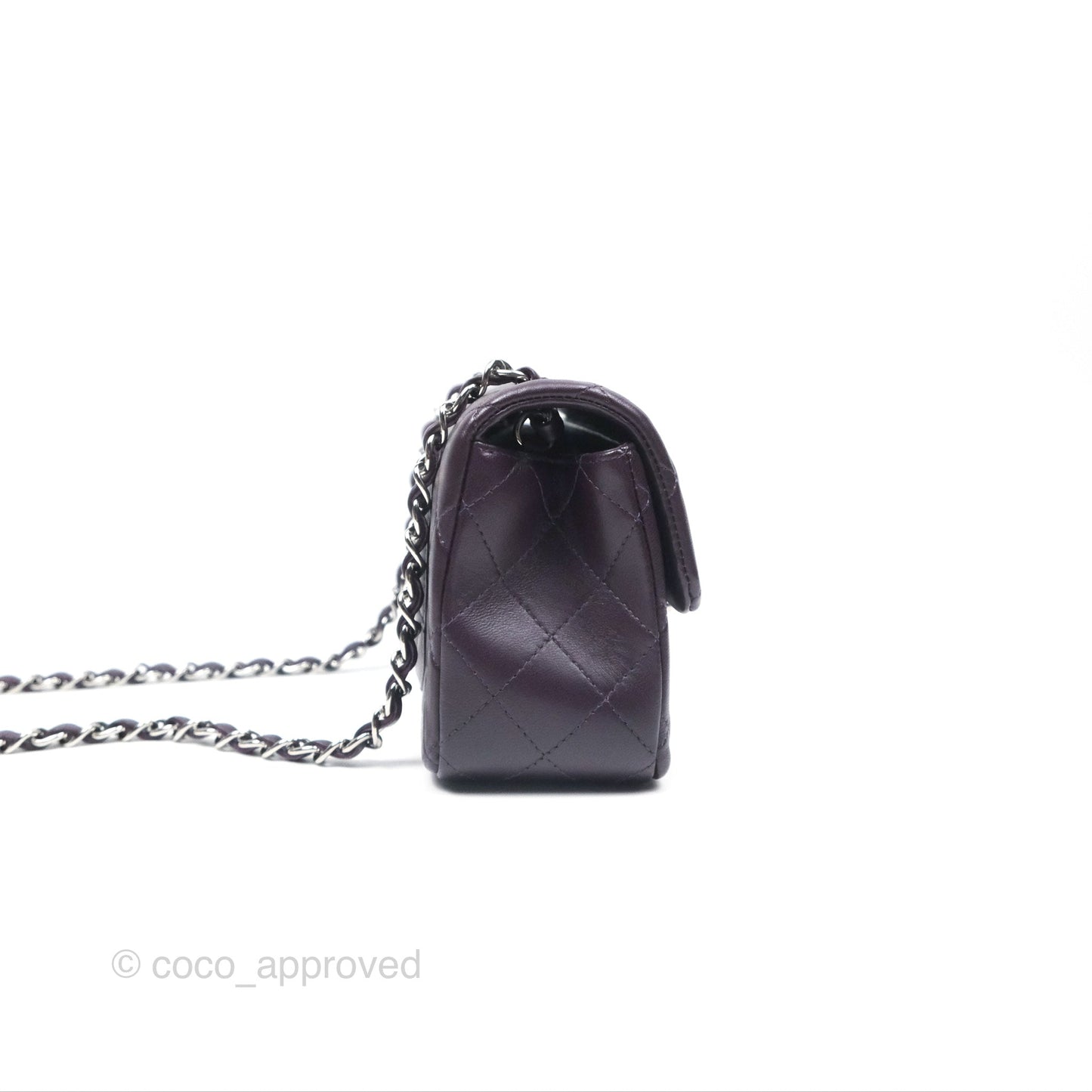 Chanel Mini Rectangular Quilted Dark Purple Lambskin Silver Hardware