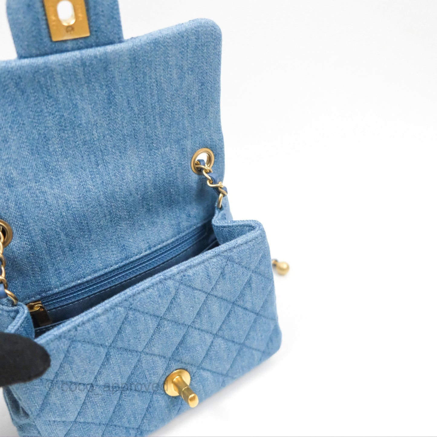 Chanel Mini Square Pearl Crush Quilted Denim Aged Gold Hardware