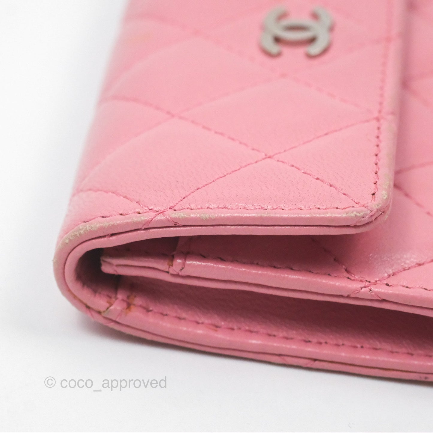 Chanel Quilted Flap Card Holder Pink Lambskin Silver Hardware