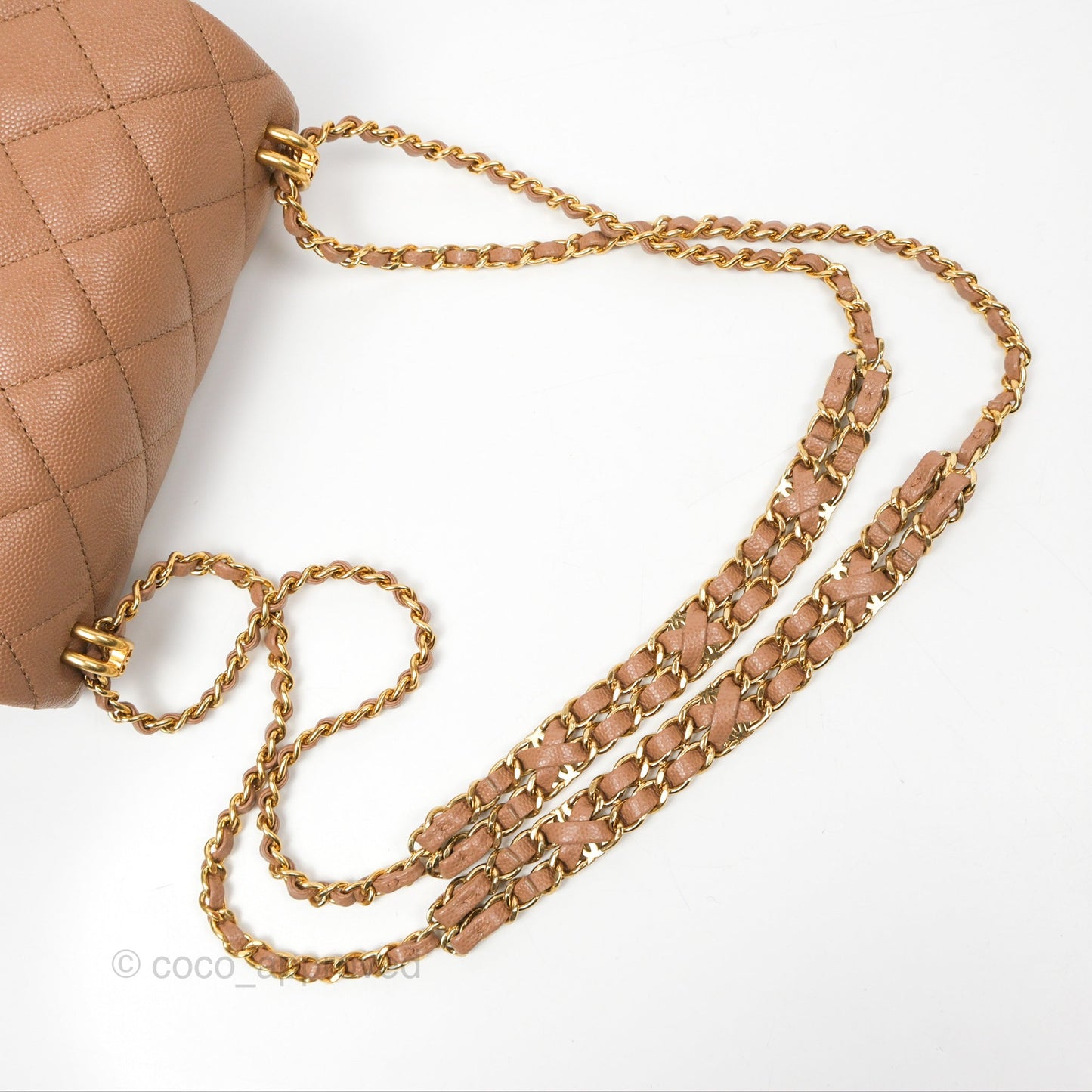 Chanel Coco First CC Chain Flap Bag Dark Beige Caviar Aged Gold Hardware