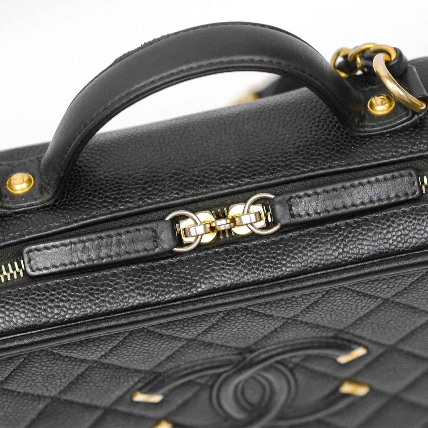 Chanel Quilted Medium CC Filigree Vanity Case Black Caviar Gold Hardware