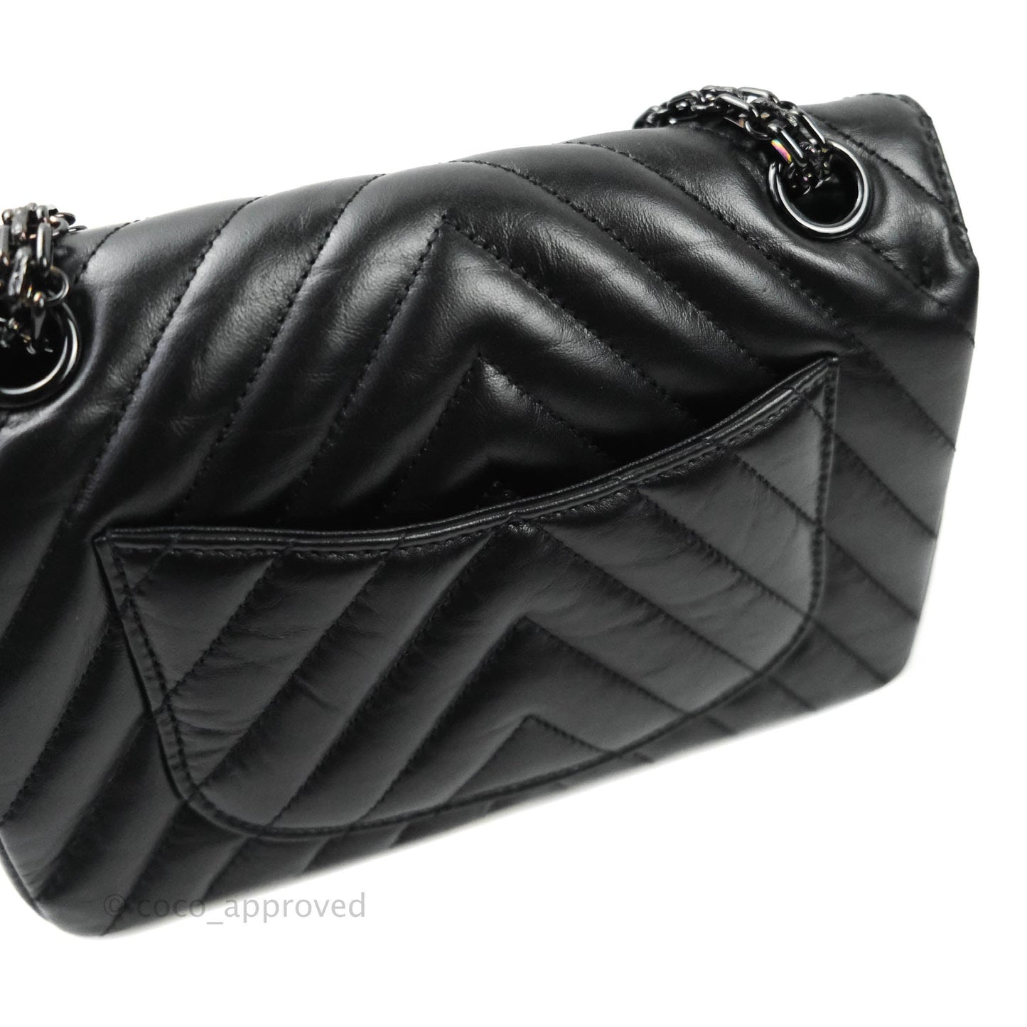 Chanel Mini Reissue 224 So Black Chevron Calfskin Black Hardware