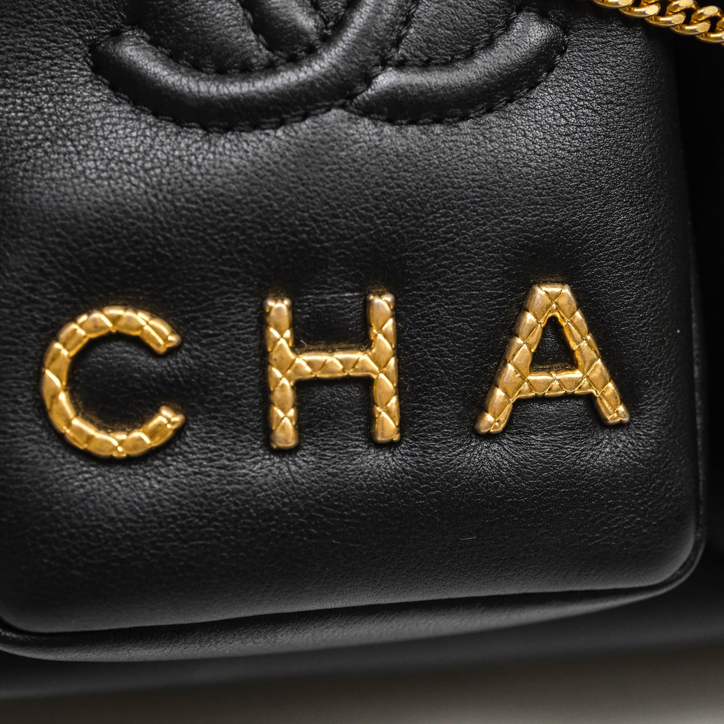Chanel Small Camera Case Quilted Black Calfskin Aged Gold Hardware 22C