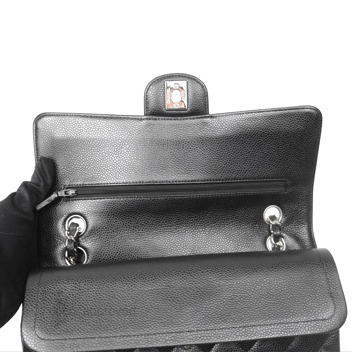 Chanel Classic M/L Medium Flap Quilted Black Caviar Silver Hardware
