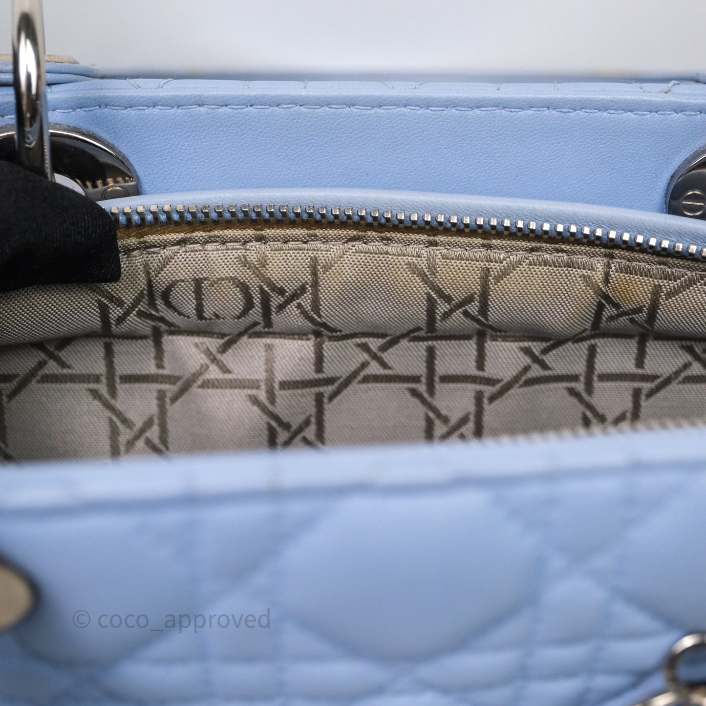 Christian Dior Large Lady Dior Cannage Blue Lambskin Silver Hardware