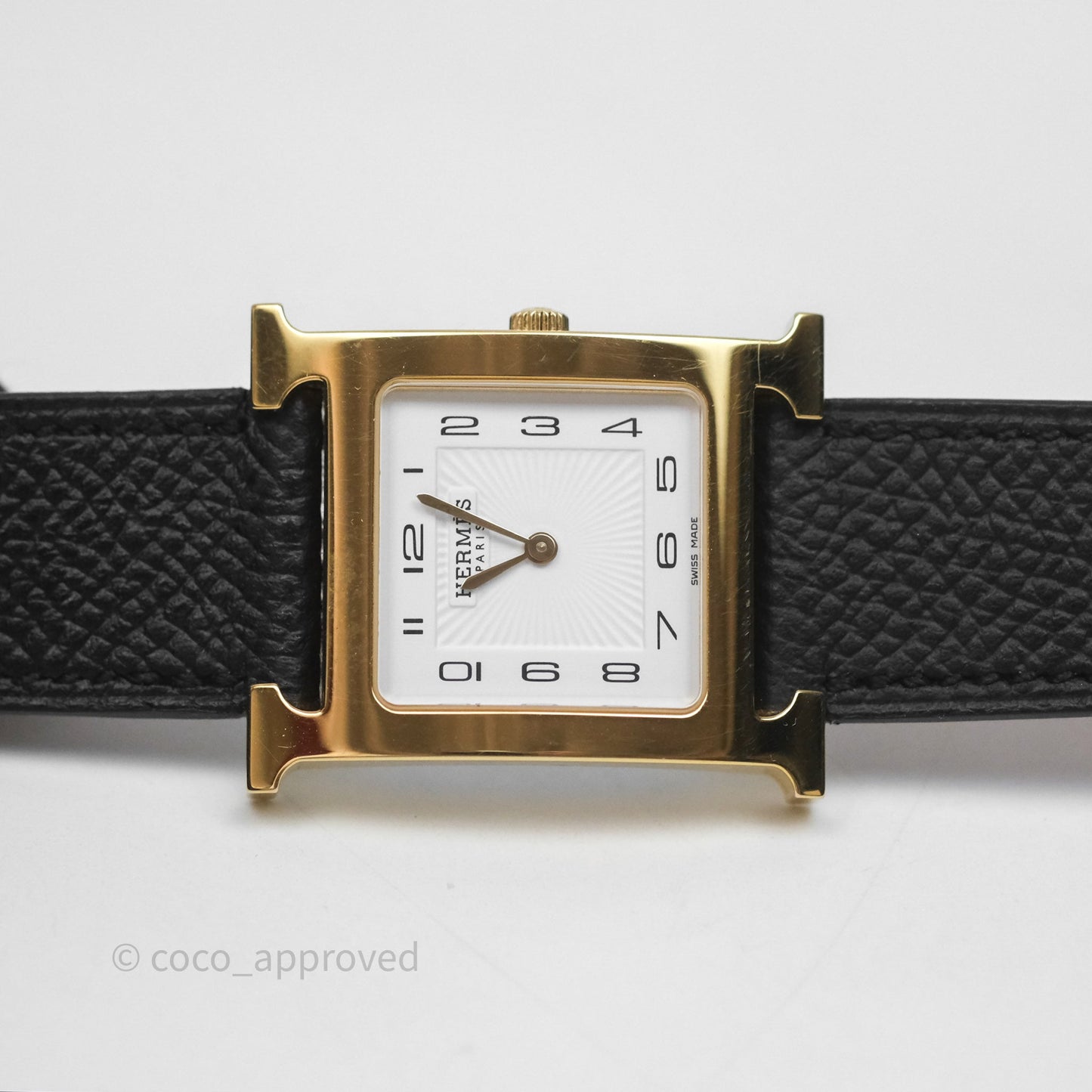 Hermès Heure H Watch Medium Model 30 mm Black Noir 89  Epsom Gold Hardware