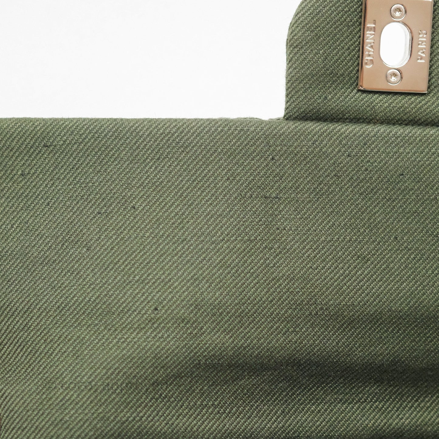 Chanel Camellia Flap Bag Army Green Denim Silver Hardware