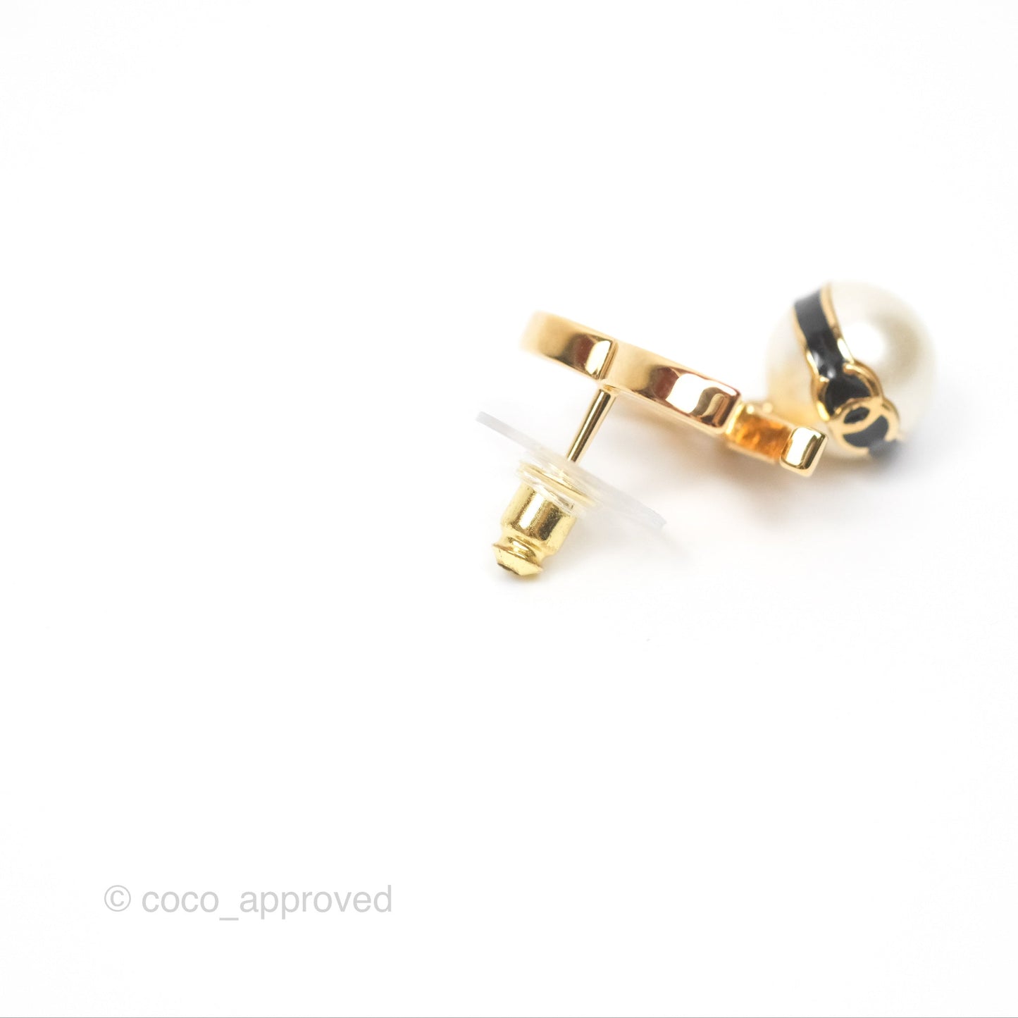 Chanel CC Pearl Earrings Gold Tone 24S
