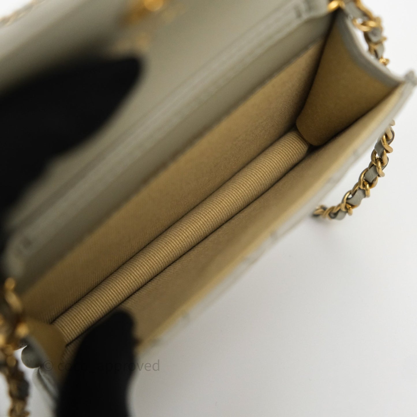 Chanel Pearl Crush Mini Clutch Belt Bag Grey Lambskin Aged Gold Hardware