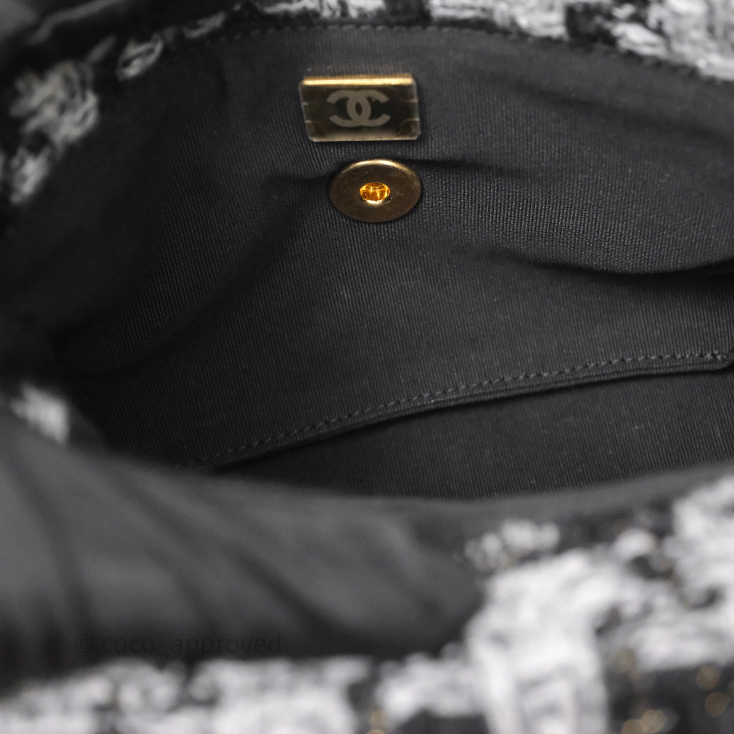 Chanel Mini Flag Bag Black & Grey Tweed Aged Gold Hardware
