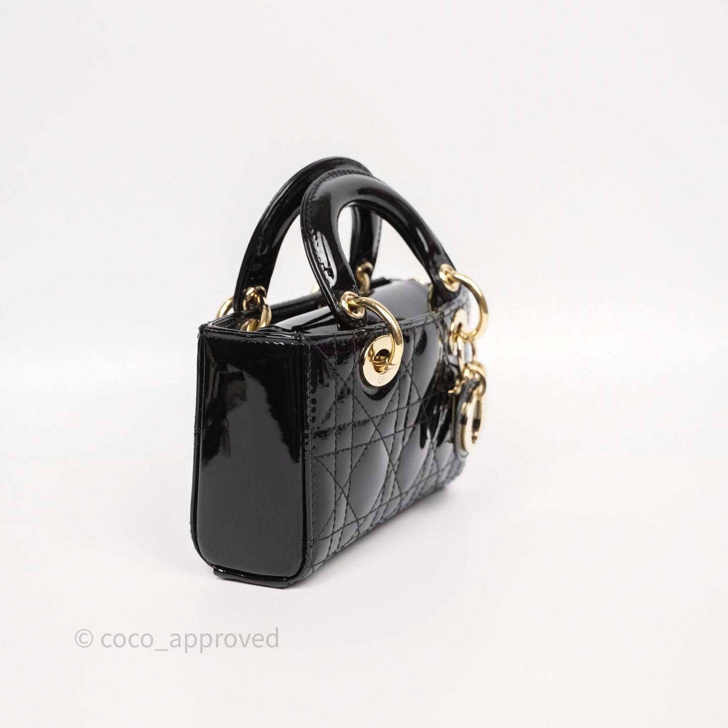 Christian Dior Micro Lady D-Joy Bag Black Patent Cannage Calfskin Gold Hardware