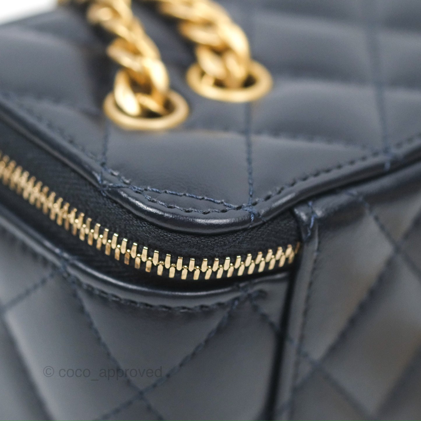 Chanel All Slide Vanity with Adjustable Chain Navy Lambskin Aged Gold Hardware