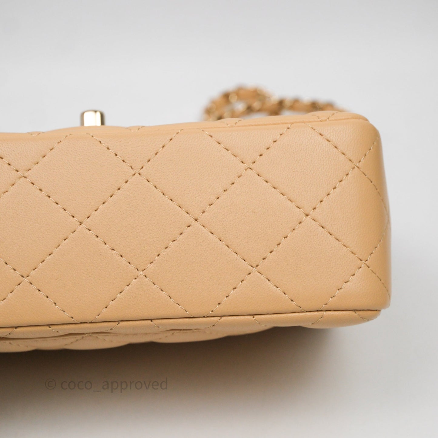 Chanel Mini Rectangular Quilted Beige Lambskin Light Gold Hardware