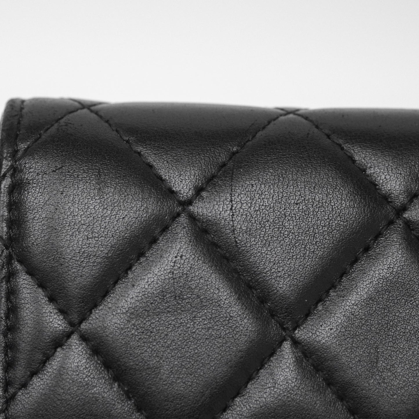 Chanel Classic Quilted Long Wallet Black Lambskin Silver Hardware