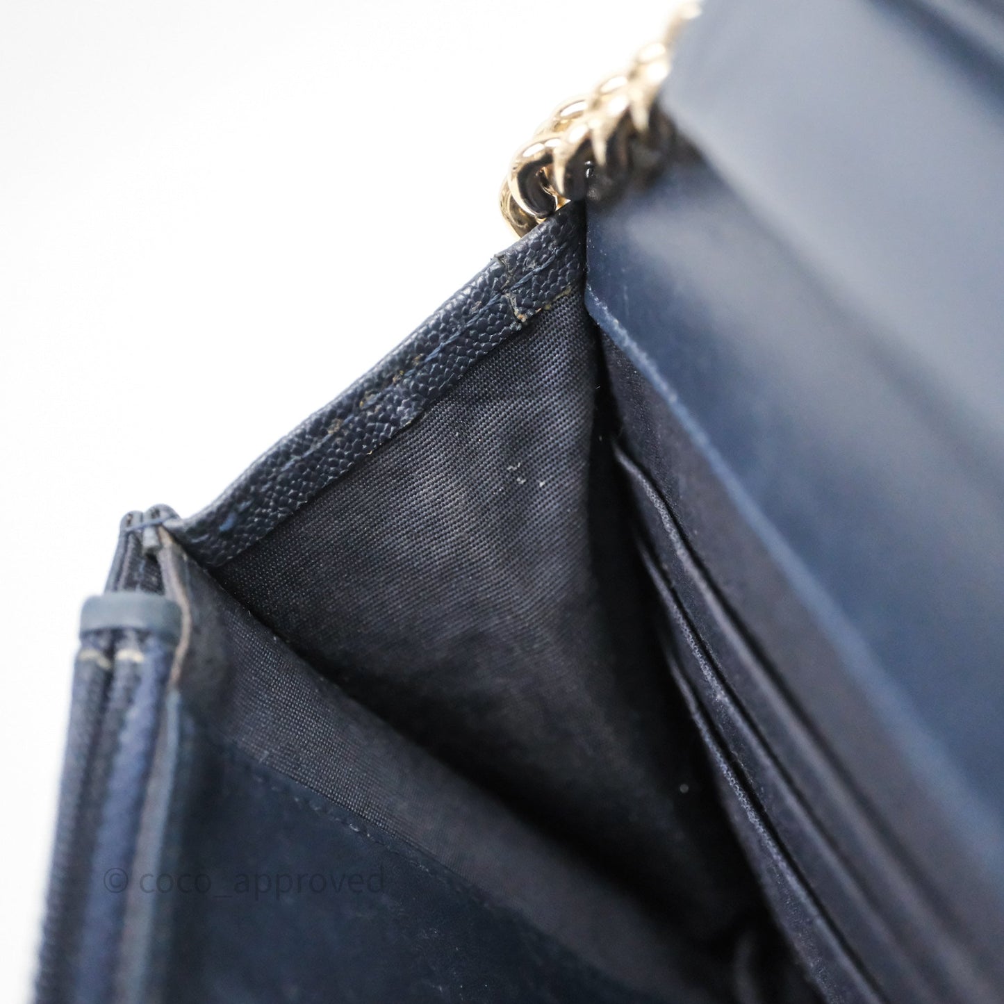 Chanel Boy Wallet on Chain Navy Caviar Light Gold Hardware