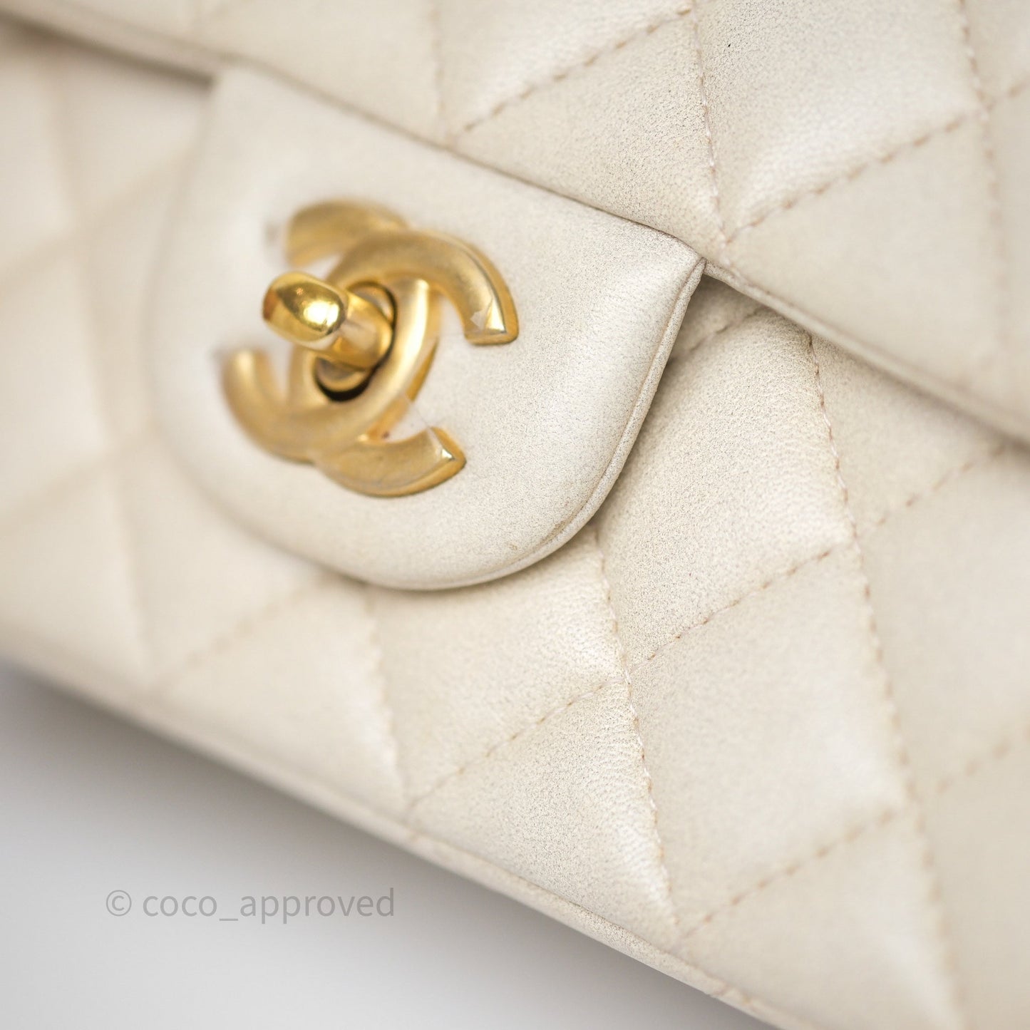 Chanel Top Handle Mini Rectangular Flap Pearly Beige Oat Lambskin Aged Gold Hardware