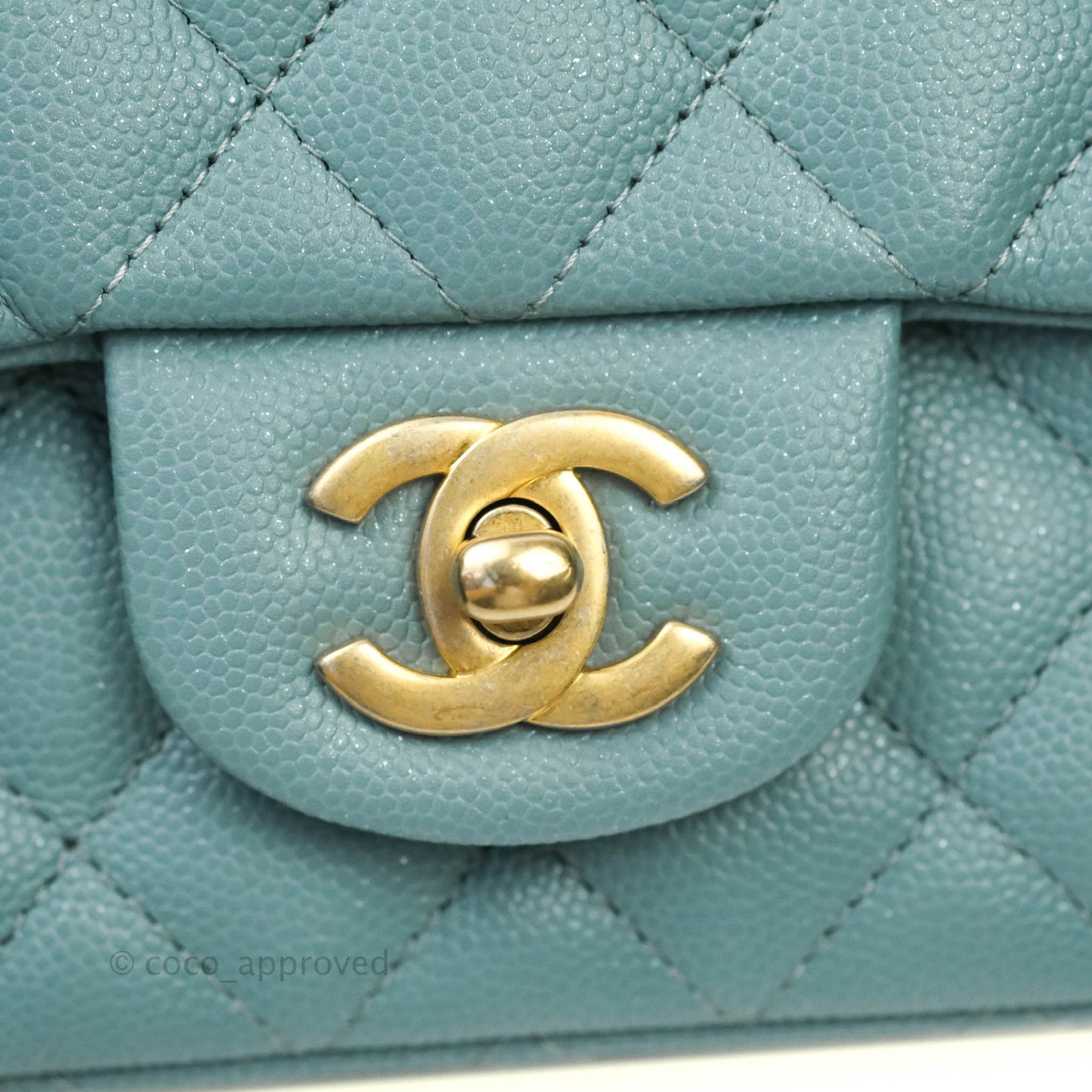 Chanel Quilted Mini Rectangular Iridescent Blue Caviar Aged Gold Hardware 18C