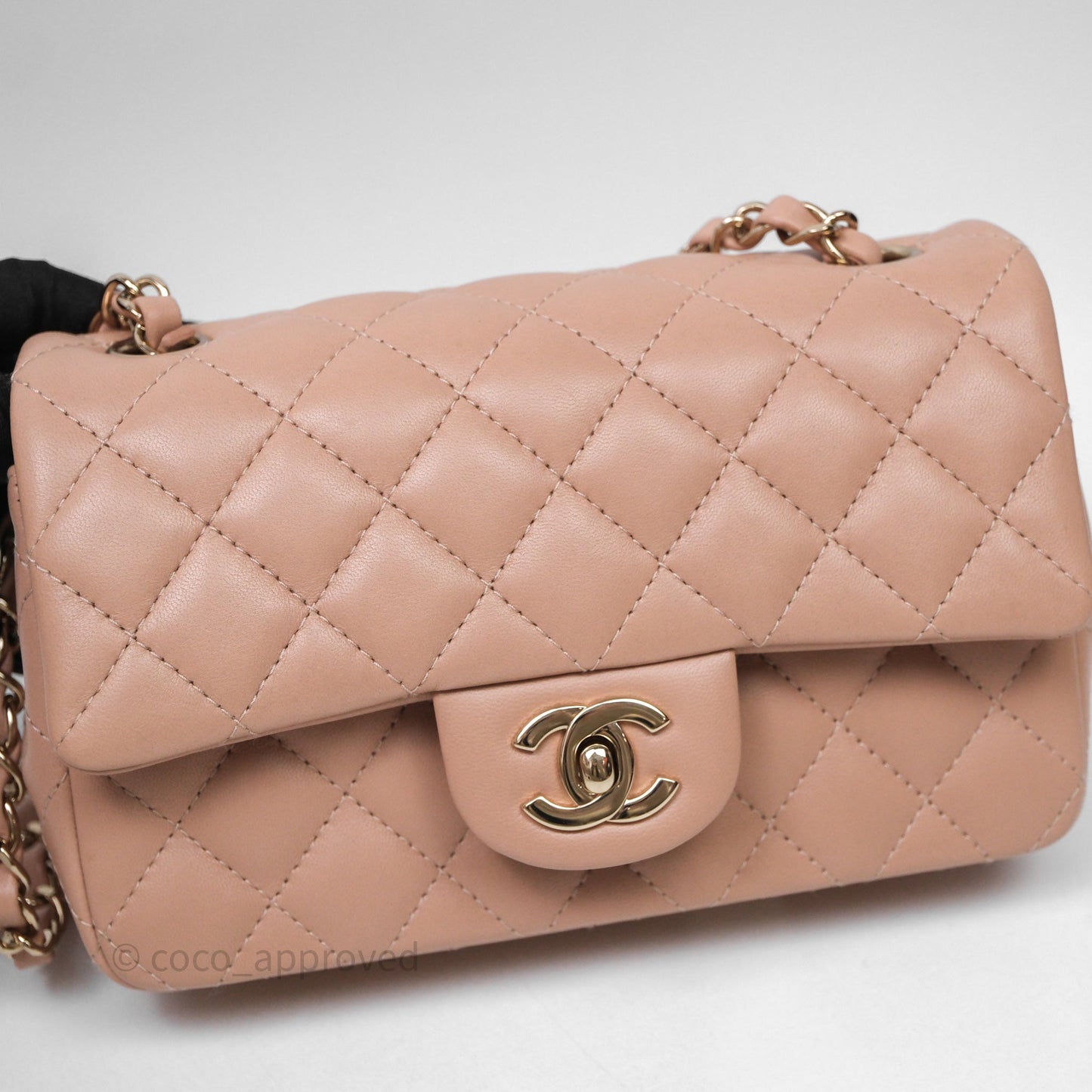 Chanel Mini Rectangular Quilted Beige Lambskin Gold Hardware