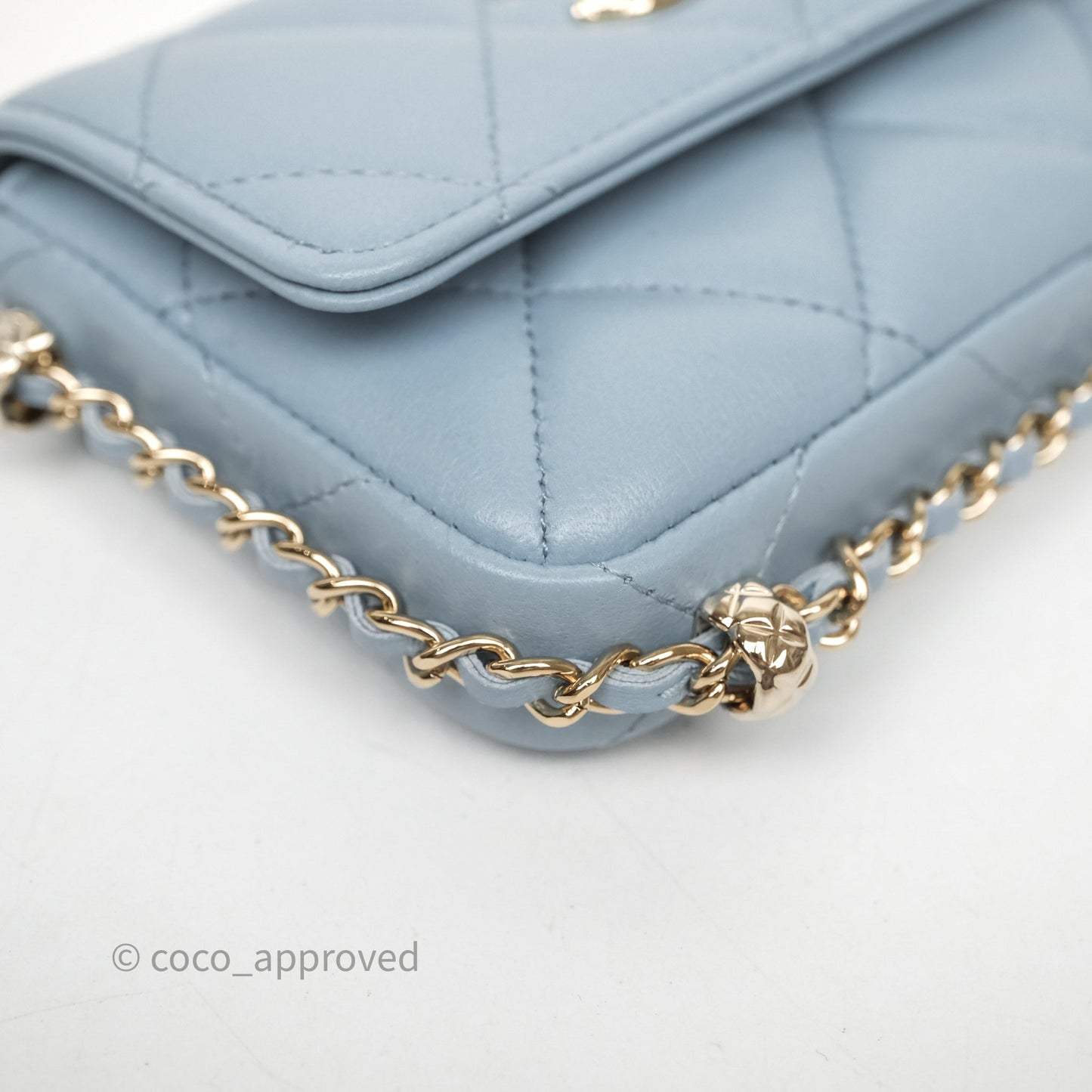 Chanel Mini Chain Around Clutch With Chain Blue Lambskin Gold Hardware