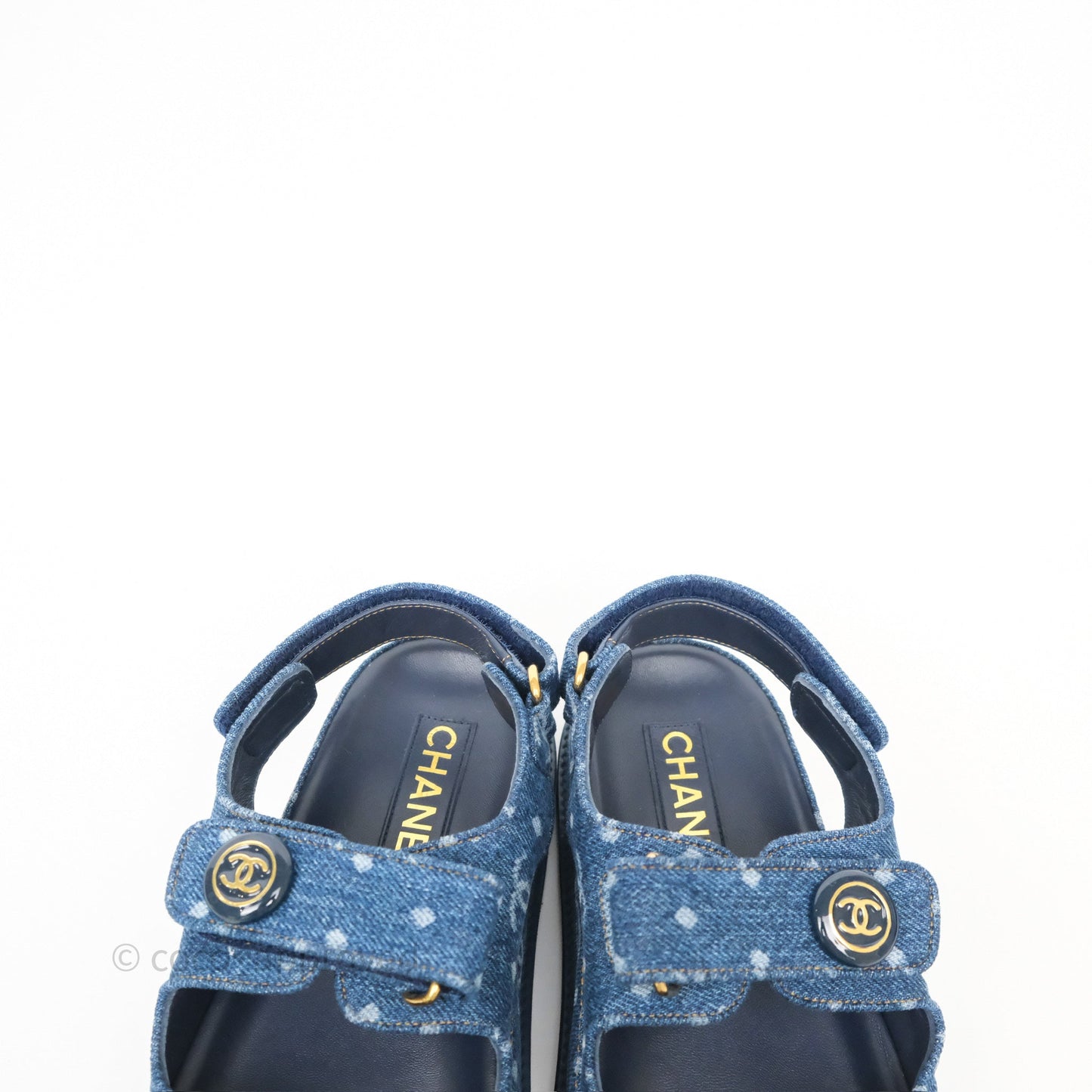 Chanel CC Dots Dad Sandals Denim Blue 23P Size 38