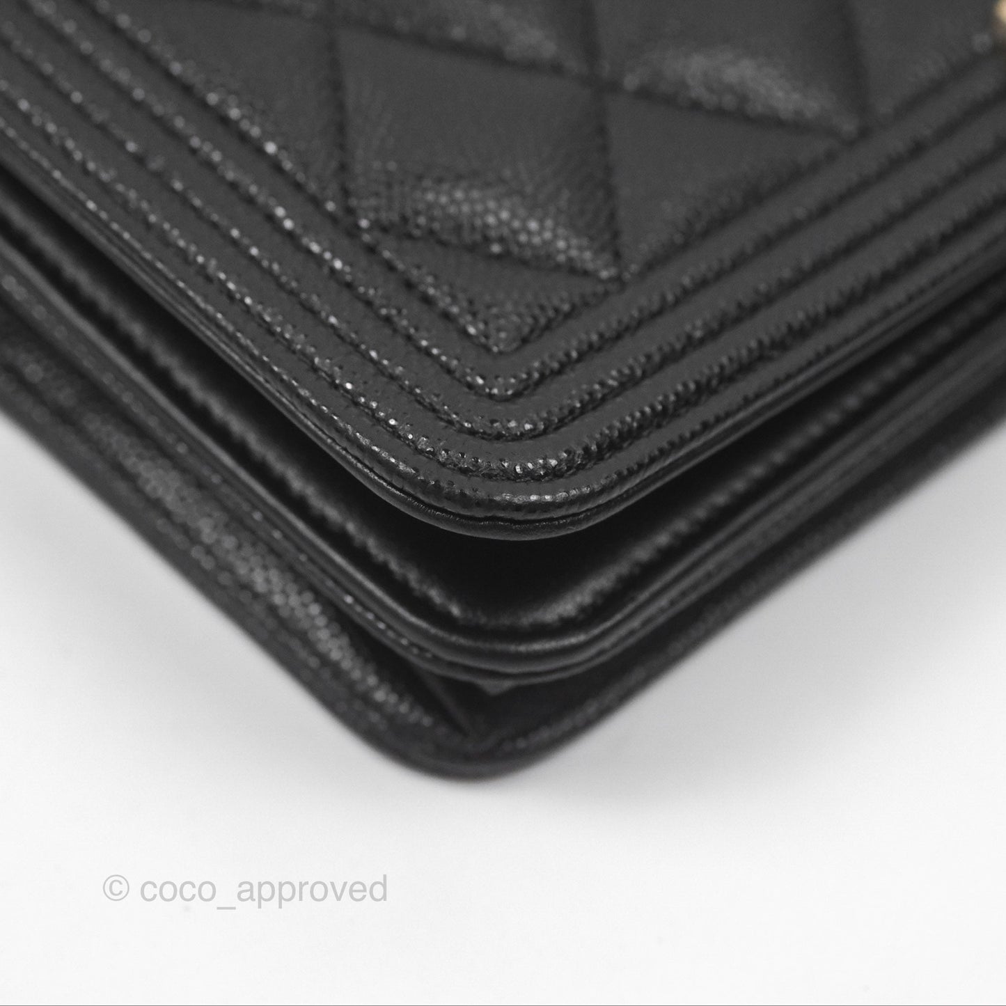Chanel Quilted Boy Wallet on Chain WOC Black Caviar Age Gold Hardware