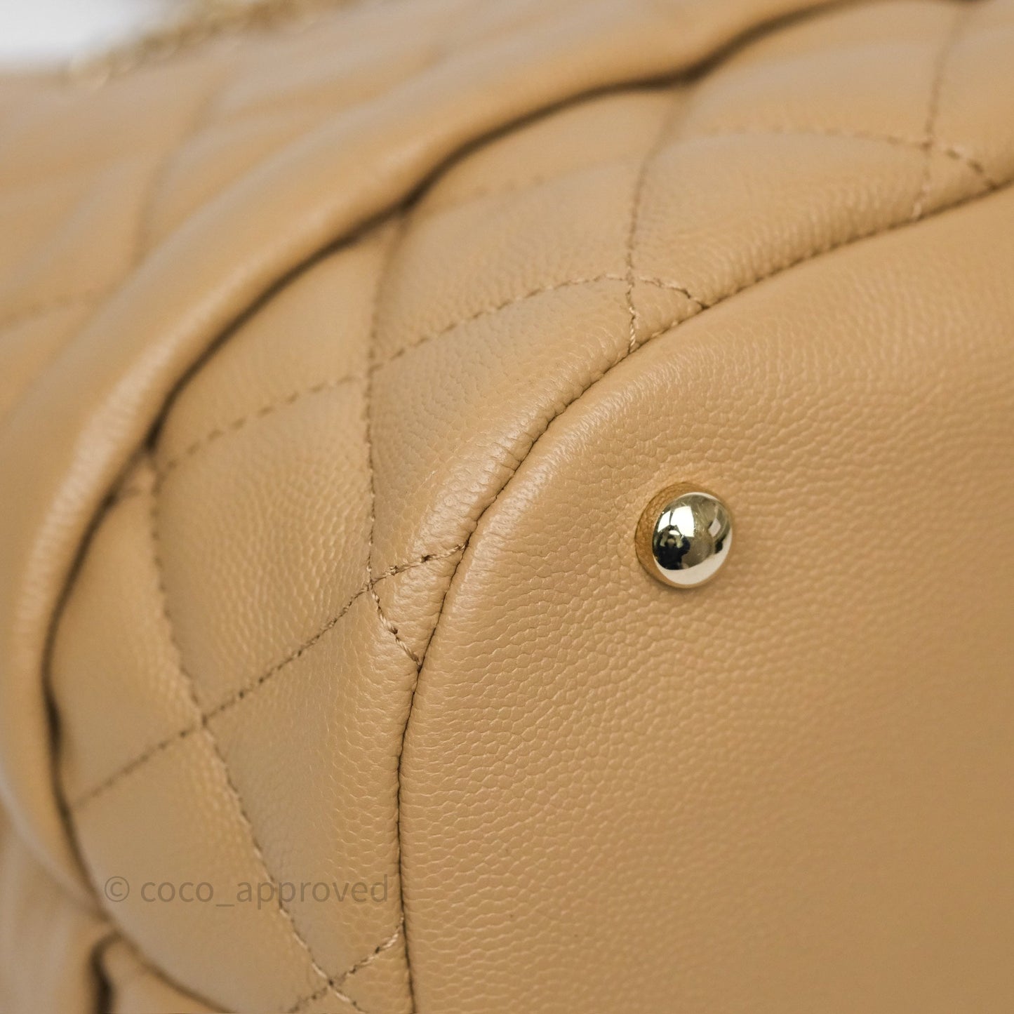 Chanel Rolled Up Bucket Drawstring Bag Beige Caviar Gold Hardware