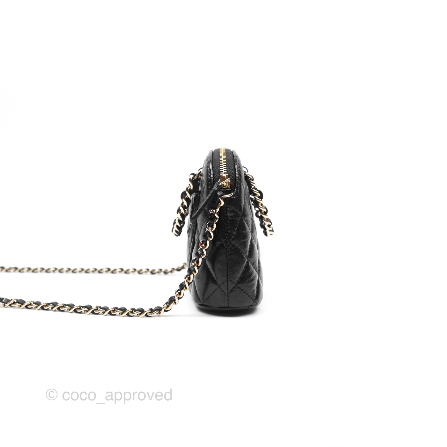 Chanel Mini Handle Clutch with Chain Black Shiny Lambskin Gold Hardware