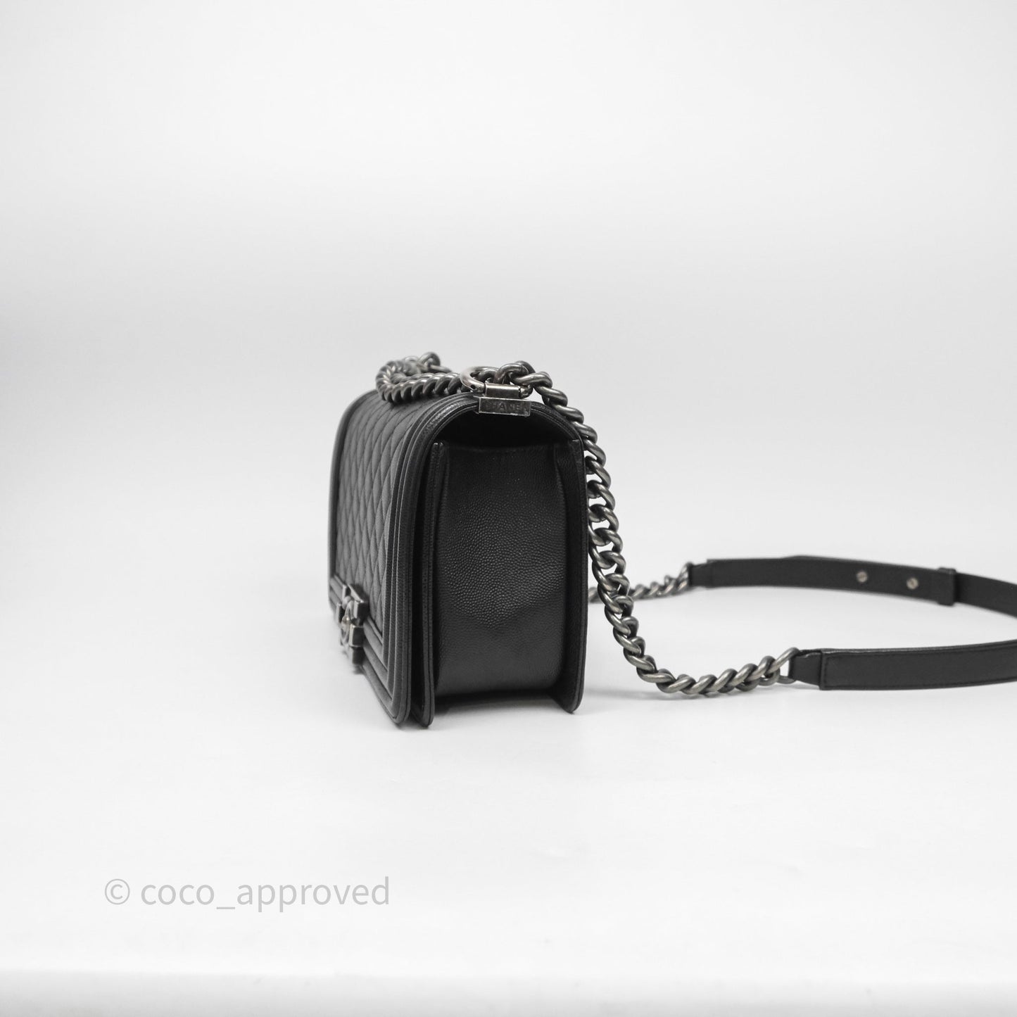 Chanel Medium Boy Quilted Black Caviar Ruthenium Hardware
