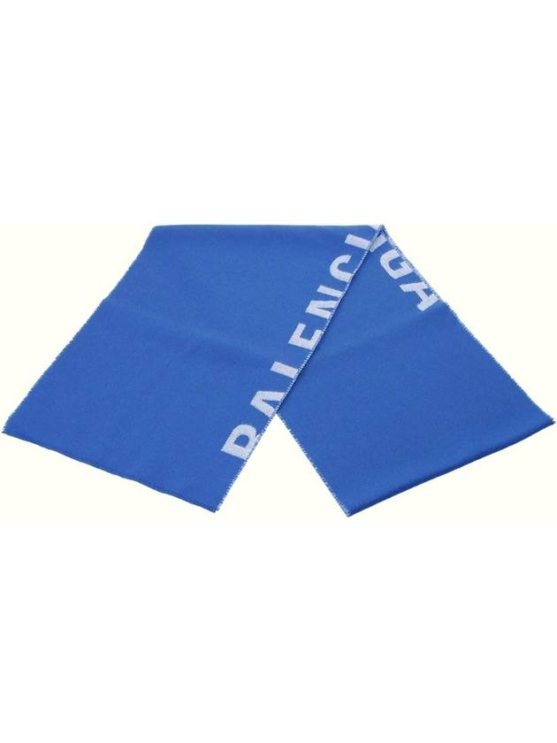 Luxury Balenciaga Logo Wool Muffler Blue
